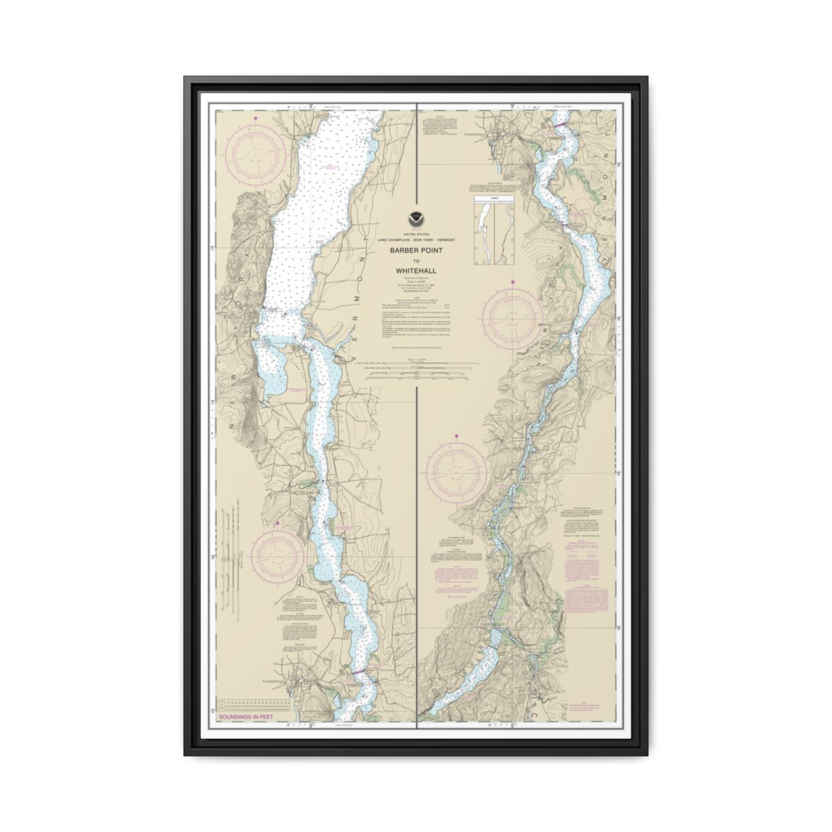 Chart 14784 Barber Point to Whitehall - NOAA Nautical Chart Floating Frame Canvas | 20" x 30" | 24" x 36" | 32" x 48" - Black front