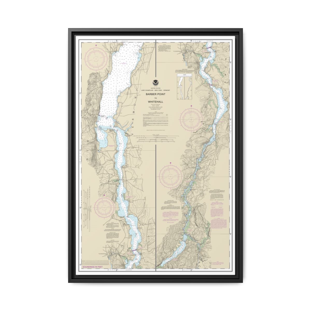 Chart 14784 Barber Point to Whitehall - NOAA Nautical Chart Floating Frame Canvas | 20" x 30" | 24" x 36" | 32" x 48" - Black front