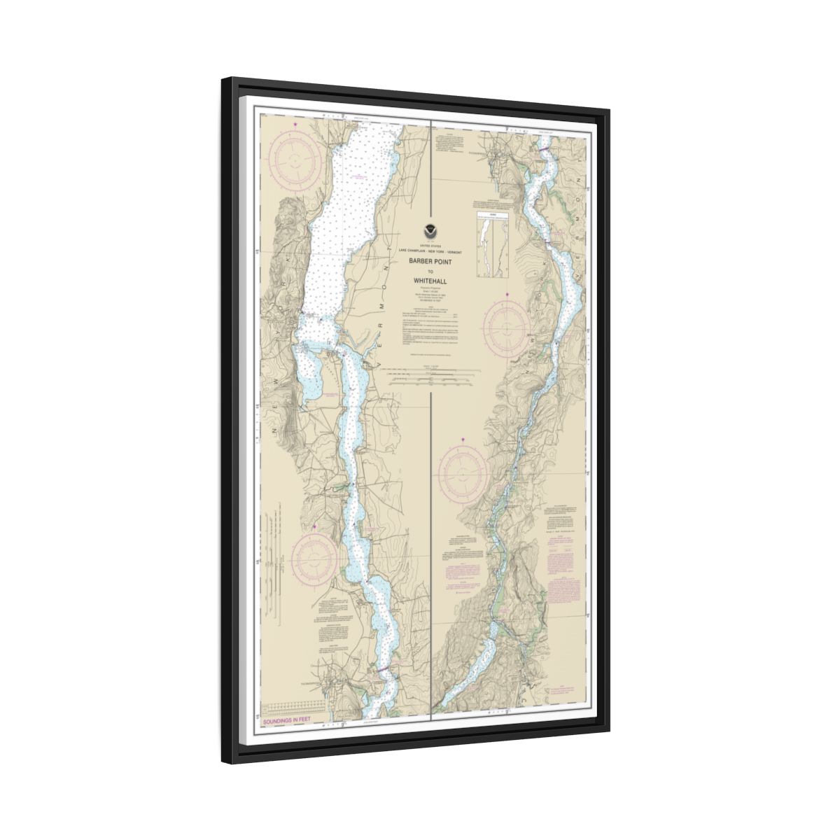 Chart 14784 Barber Point to Whitehall - NOAA Nautical Chart Floating Frame Canvas | 20" x 30" | 24" x 36" | 32" x 48" - Black side