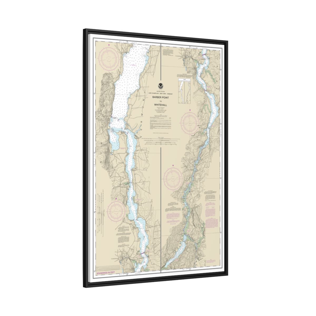 Chart 14784 Barber Point to Whitehall - NOAA Nautical Chart Floating Frame Canvas | 20" x 30" | 24" x 36" | 32" x 48" - Black side