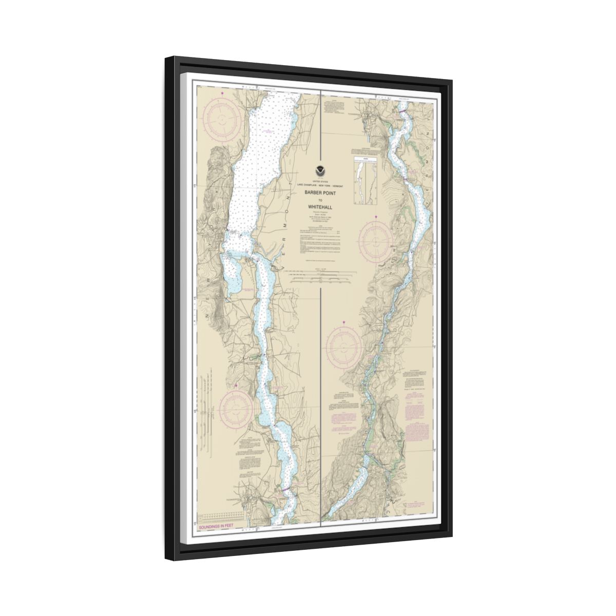 Chart 14784 Barber Point to Whitehall - NOAA Nautical Chart Floating Frame Canvas | 20" x 30" | 24" x 36" | 32" x 48" - Black side