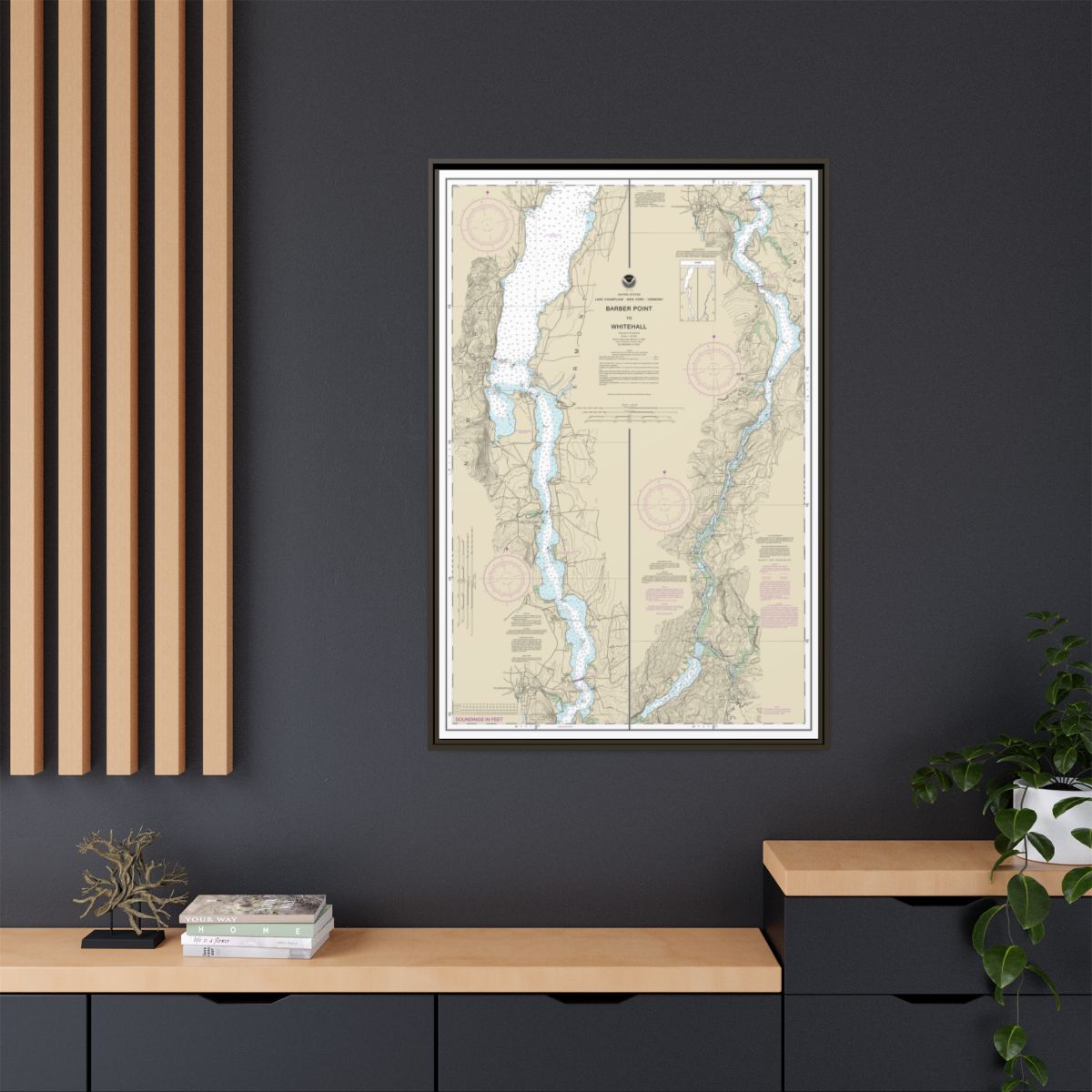 Chart 14784 Barber Point to Whitehall - NOAA Nautical Chart Floating Frame Canvas | 20" x 30" | 24" x 36" | 32" x 48" - Espresso context-2