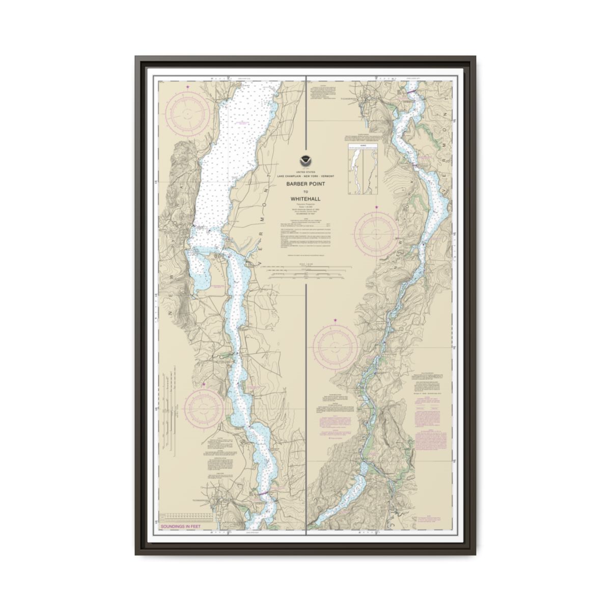 Chart 14784 Barber Point to Whitehall - NOAA Nautical Chart Floating Frame Canvas | 20" x 30" | 24" x 36" | 32" x 48" - Espresso front