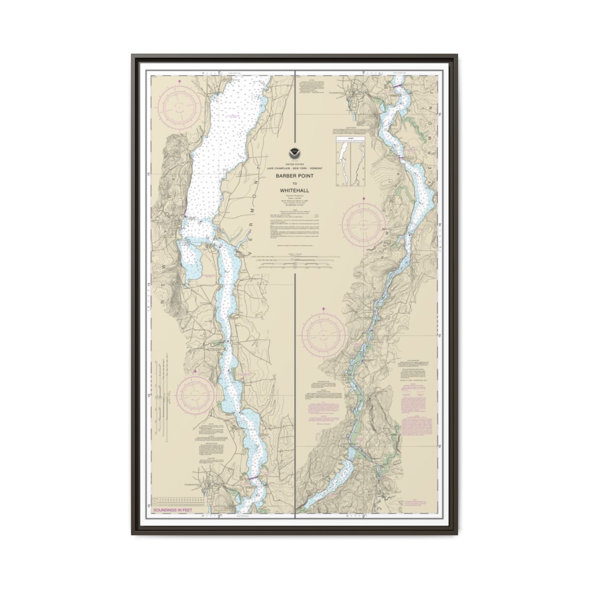 Chart 14784 Barber Point to Whitehall - NOAA Nautical Chart Floating Frame Canvas | 20" x 30" | 24" x 36" | 32" x 48" - Espresso front