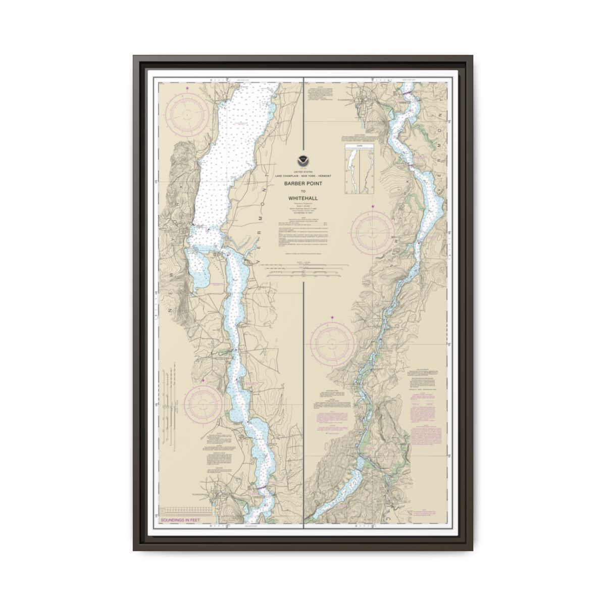 Chart 14784 Barber Point to Whitehall - NOAA Nautical Chart Floating Frame Canvas | 20" x 30" | 24" x 36" | 32" x 48" - Espresso front