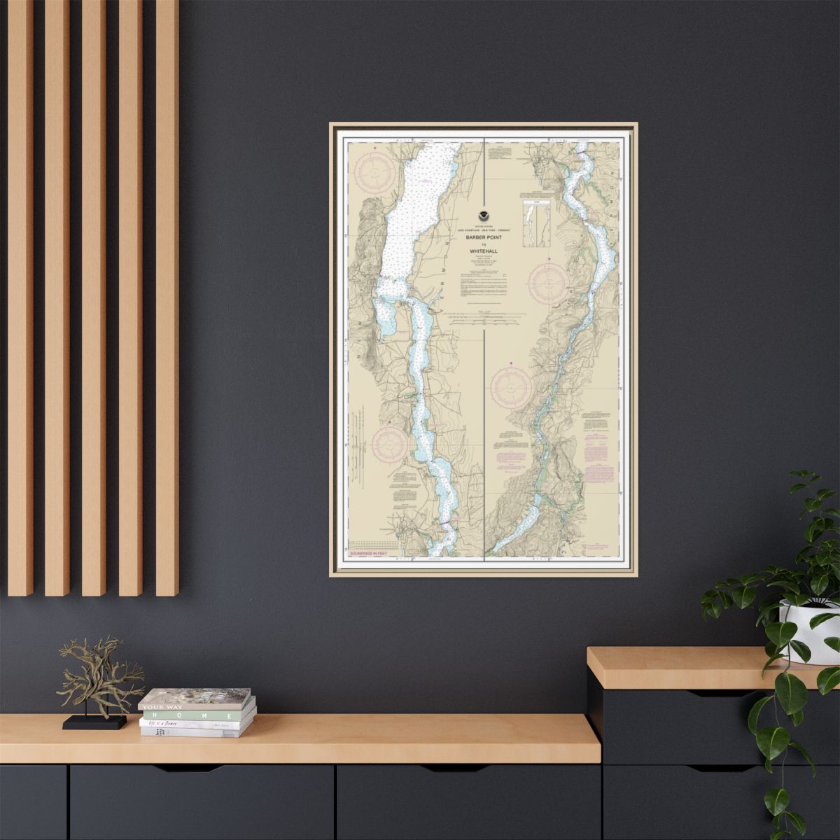 Chart 14784 Barber Point to Whitehall - NOAA Nautical Chart Floating Frame Canvas | 20" x 30" | 24" x 36" | 32" x 48" - Natural context-2