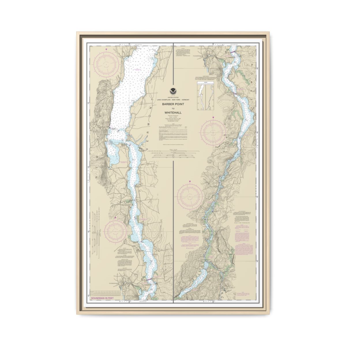 Chart 14784 Barber Point to Whitehall - NOAA Nautical Chart Floating Frame Canvas | 20" x 30" | 24" x 36" | 32" x 48" - Natural front