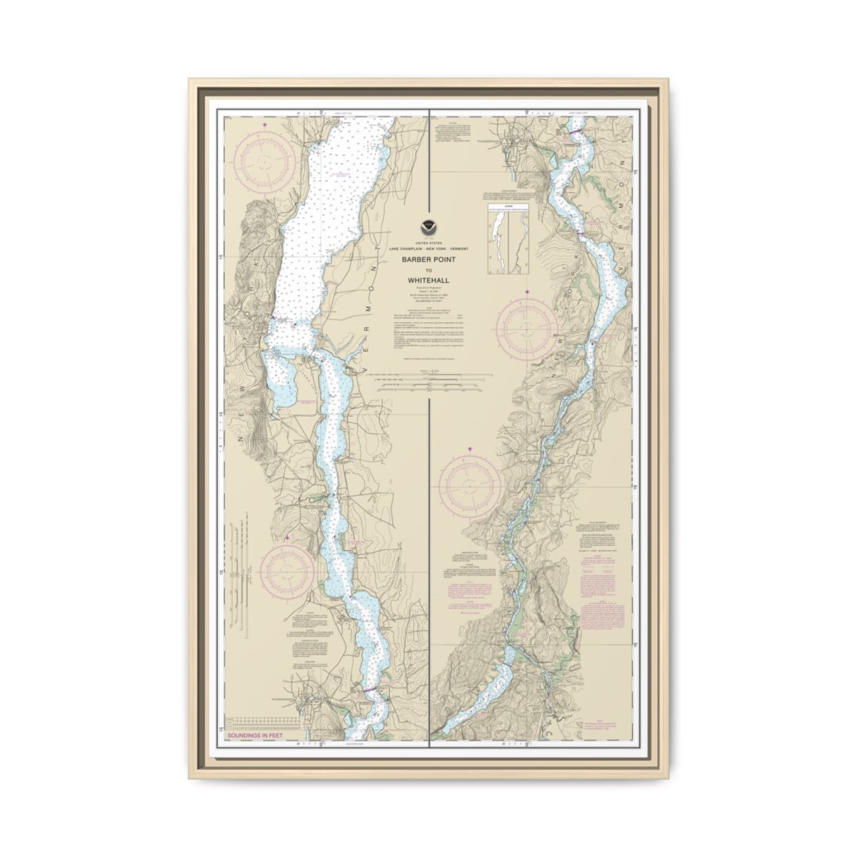 Chart 14784 Barber Point to Whitehall - NOAA Nautical Chart Floating Frame Canvas | 20" x 30" | 24" x 36" | 32" x 48" - Natural front