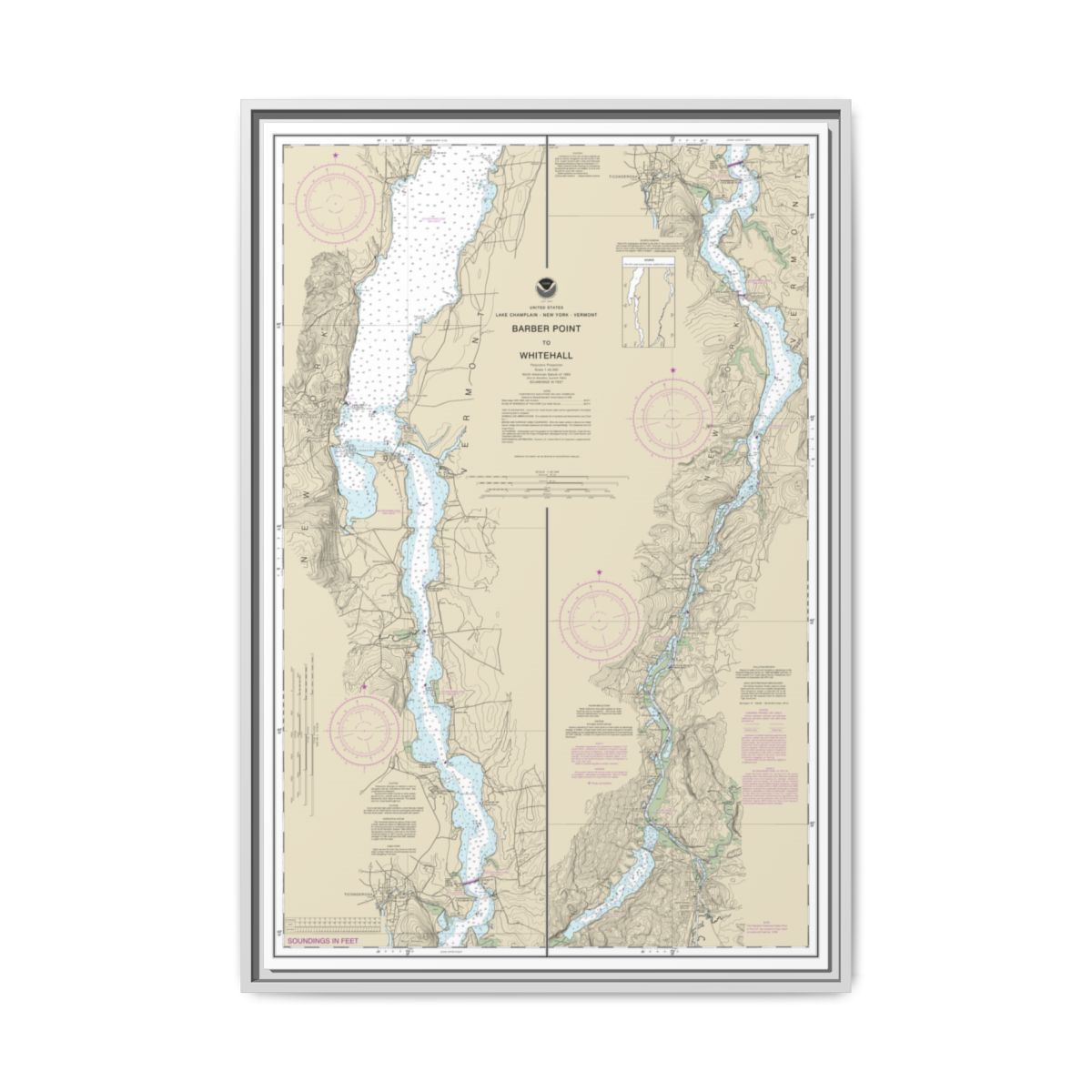 Chart 14784 Barber Point to Whitehall - NOAA Nautical Chart Floating Frame Canvas | 20" x 30" | 24" x 36" | 32" x 48" - White front