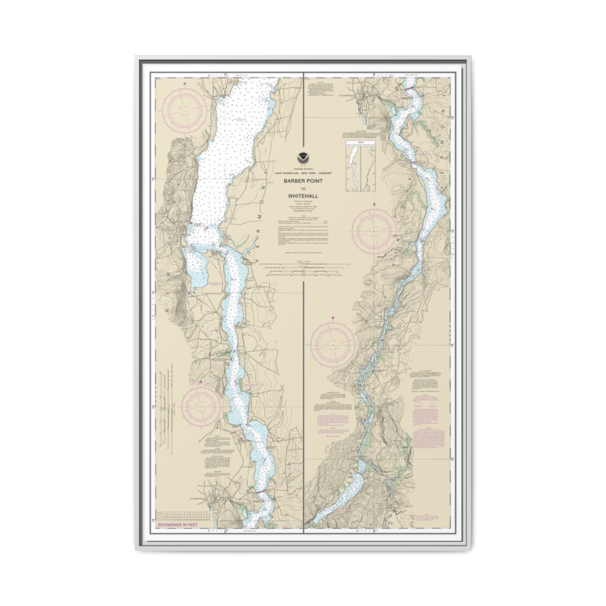 Chart 14784 Barber Point to Whitehall - NOAA Nautical Chart Floating Frame Canvas | 20" x 30" | 24" x 36" | 32" x 48" - White front