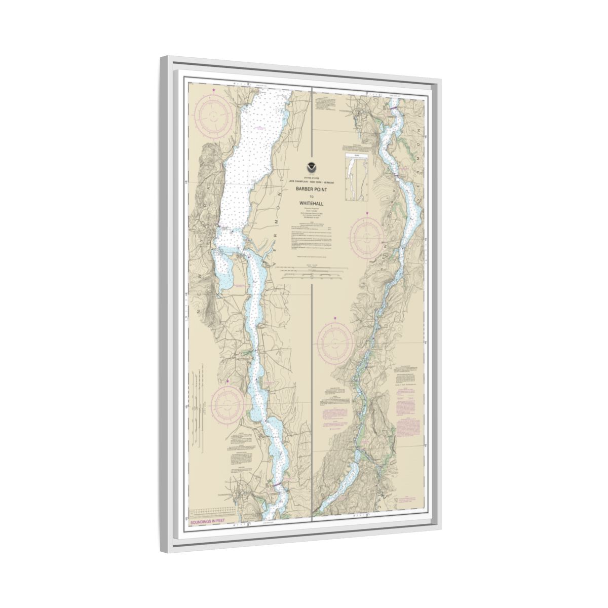 Chart 14784 Barber Point to Whitehall - NOAA Nautical Chart Floating Frame Canvas | 20" x 30" | 24" x 36" | 32" x 48" - White side