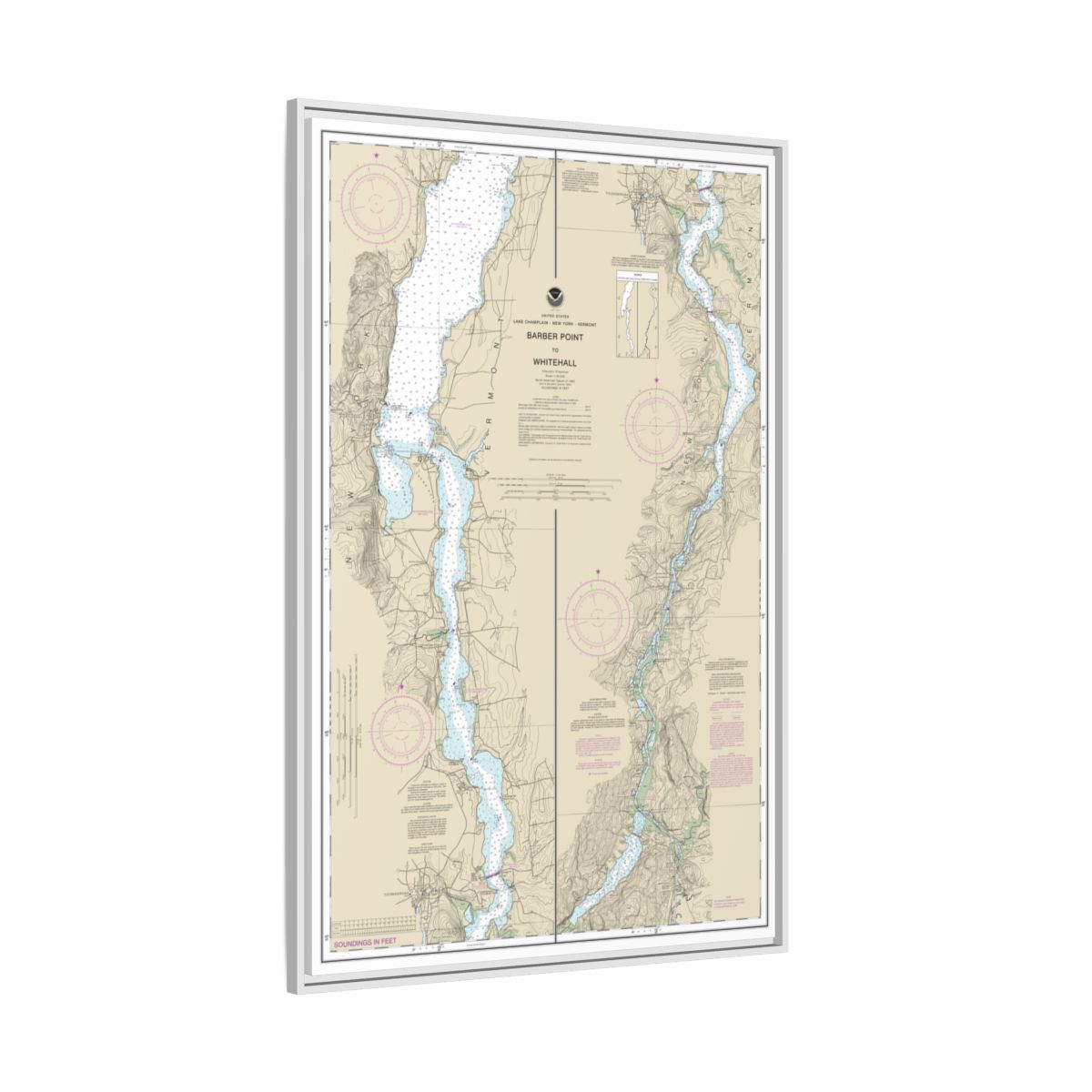 Chart 14784 Barber Point to Whitehall - NOAA Nautical Chart Floating Frame Canvas | 20" x 30" | 24" x 36" | 32" x 48" - White side