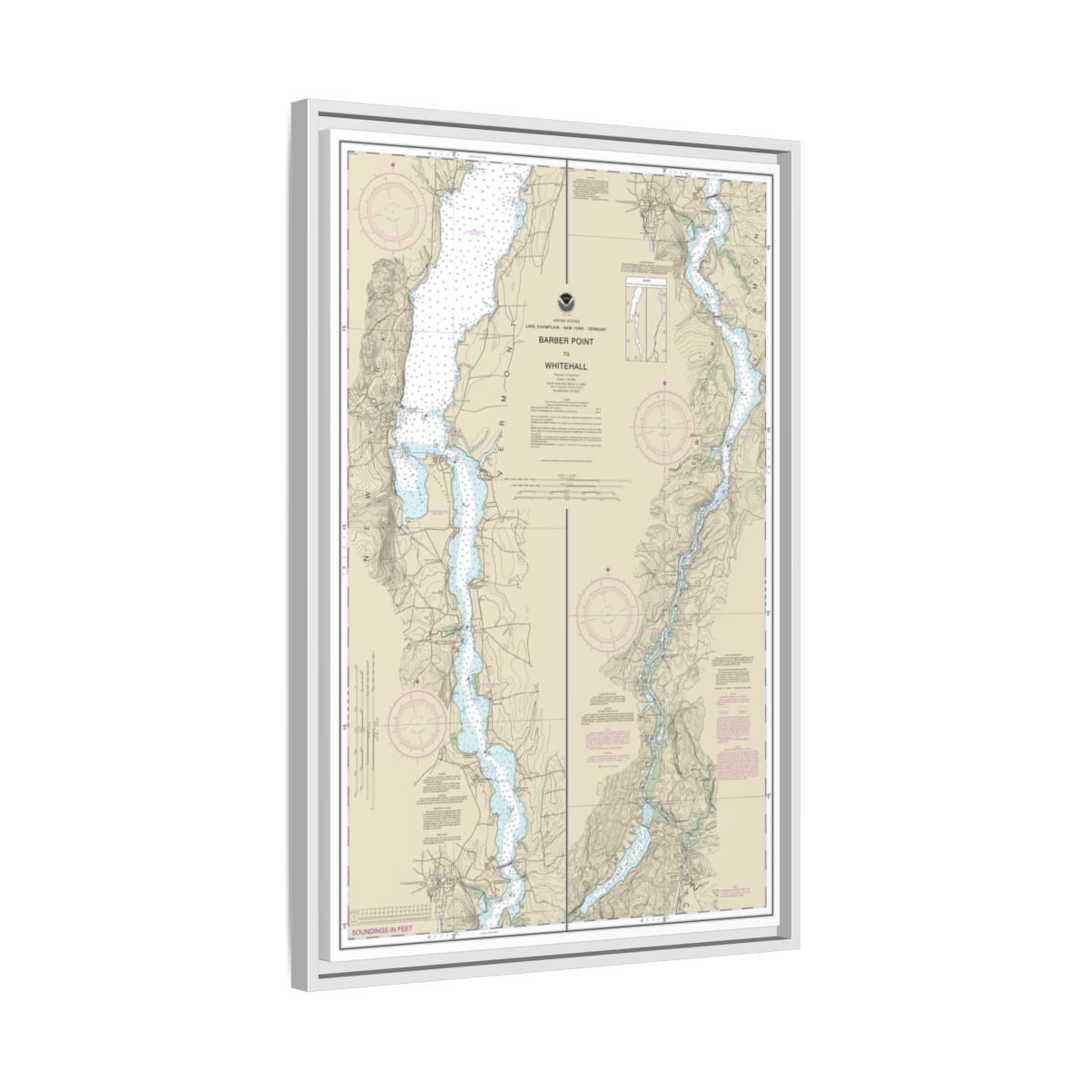 Chart 14784 Barber Point to Whitehall - NOAA Nautical Chart Floating Frame Canvas | 20" x 30" | 24" x 36" | 32" x 48" - White side