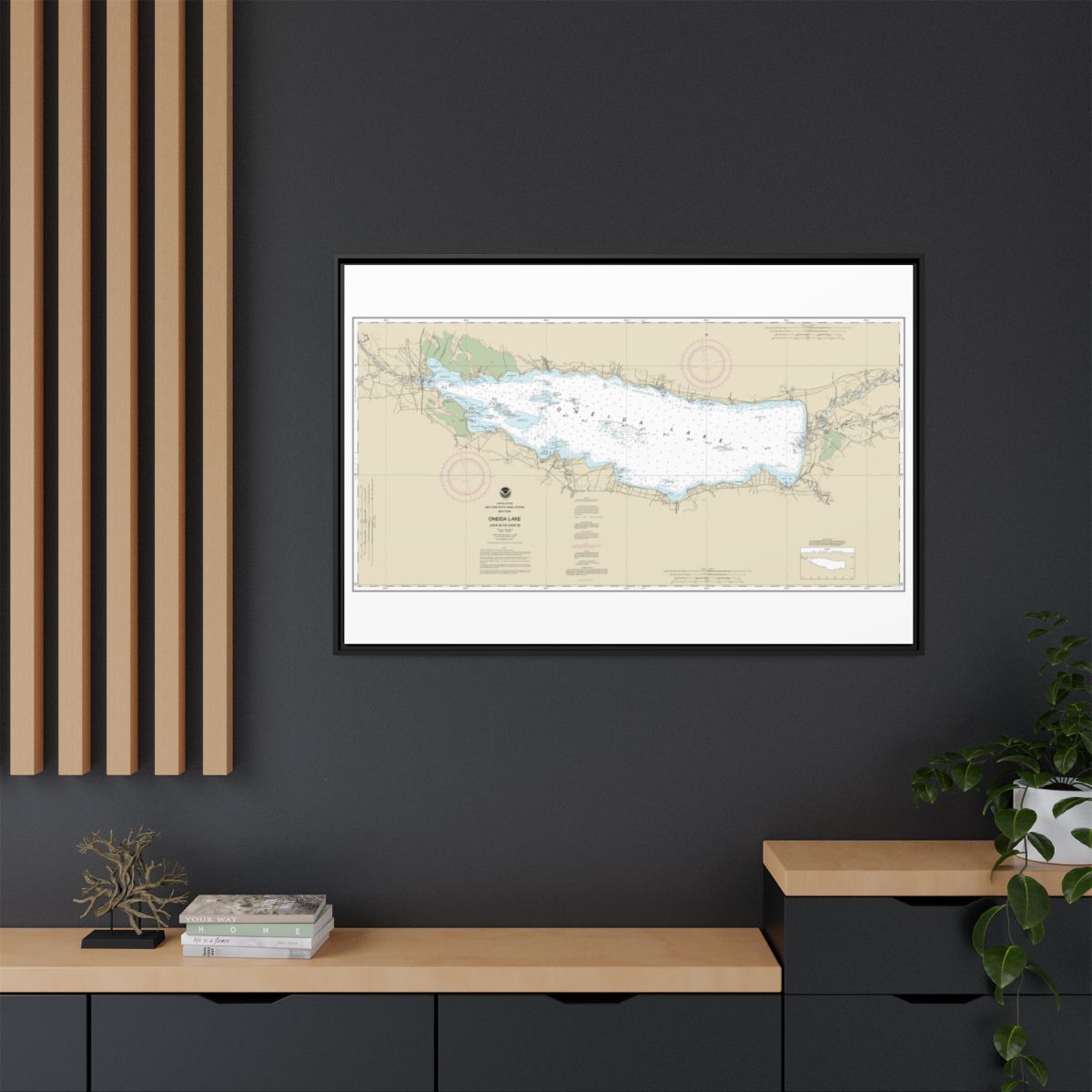 Chart 14788 Oneida Lake - Lock 22 to Lock 23 - NOAA Nautical Chart Floating Frame Canvas | 30" x 20" | 36" x 24" | 48" x 32" - Black context-2