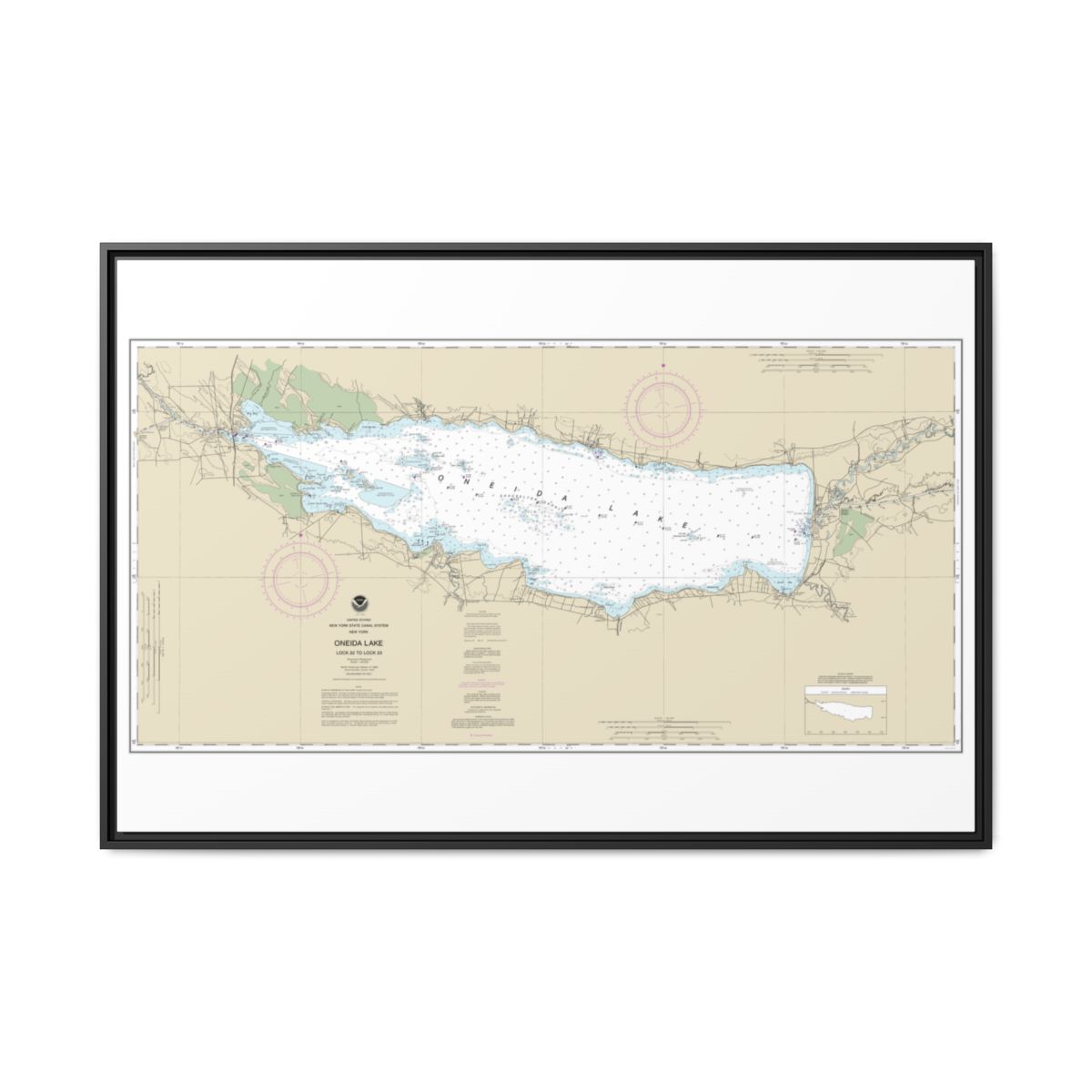 Chart 14788 Oneida Lake - Lock 22 to Lock 23 - NOAA Nautical Chart Floating Frame Canvas | 30" x 20" | 36" x 24" | 48" x 32" - Black front