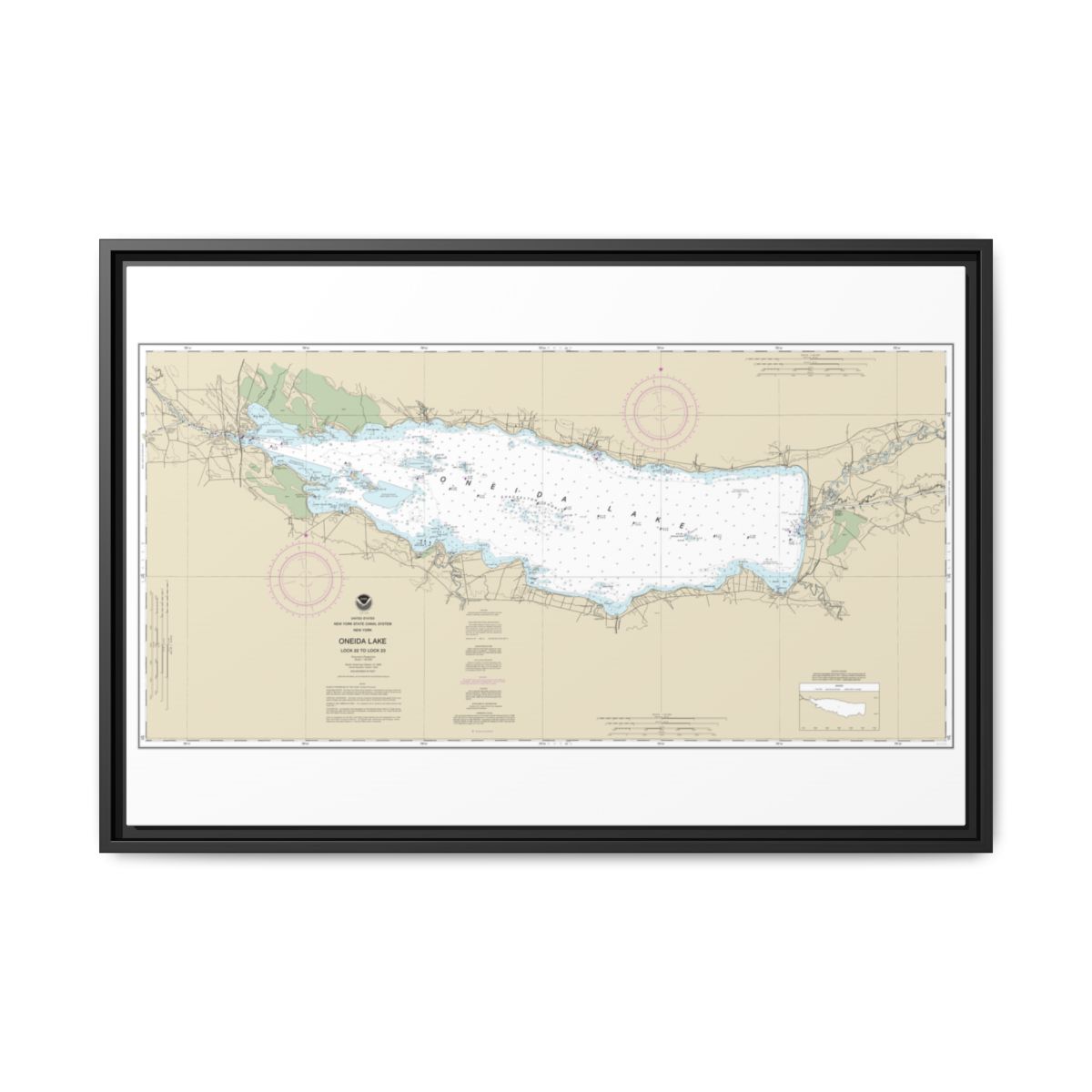 Chart 14788 Oneida Lake - Lock 22 to Lock 23 - NOAA Nautical Chart Floating Frame Canvas | 30" x 20" | 36" x 24" | 48" x 32" - Black front