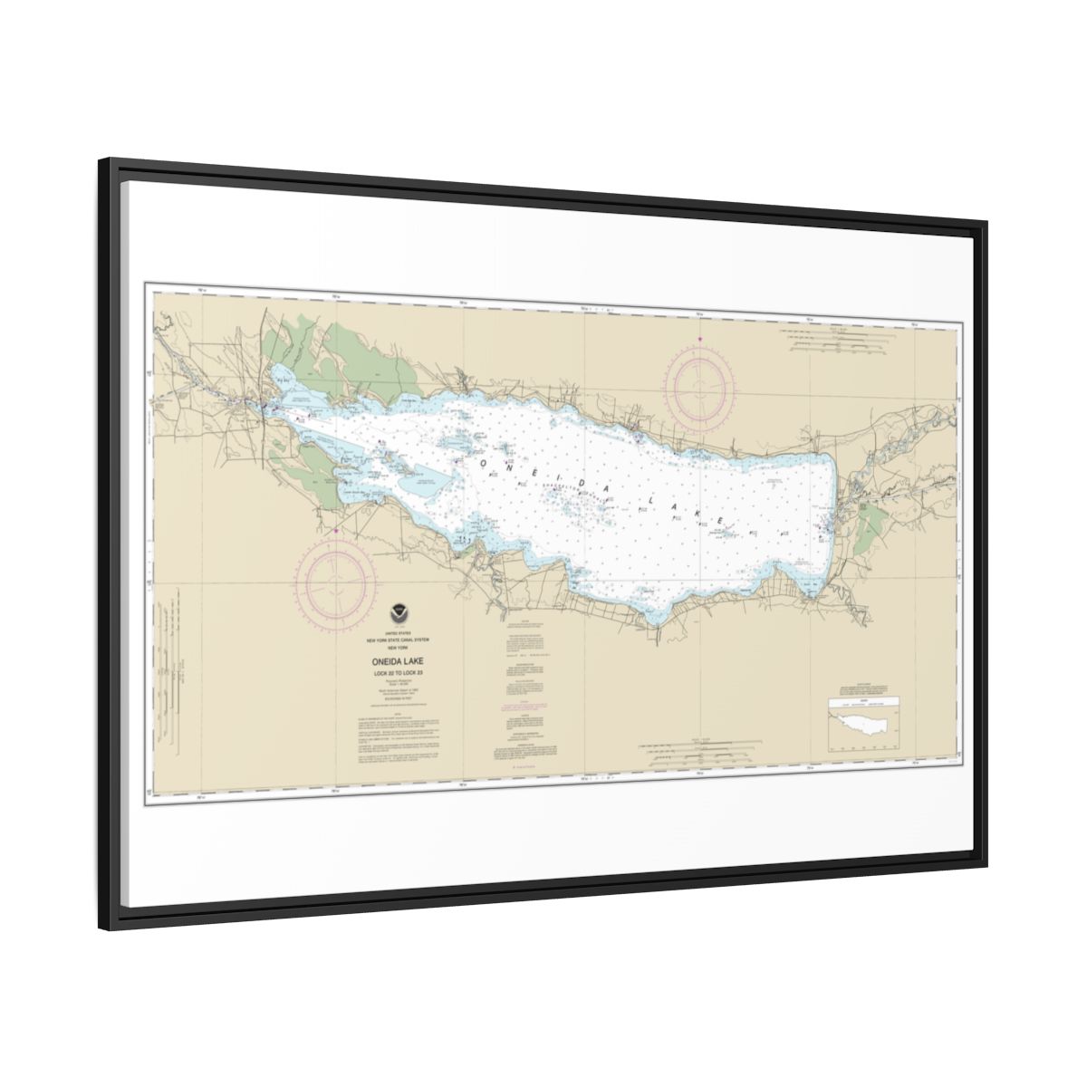 Chart 14788 Oneida Lake - Lock 22 to Lock 23 - NOAA Nautical Chart Floating Frame Canvas | 30" x 20" | 36" x 24" | 48" x 32" - Black side