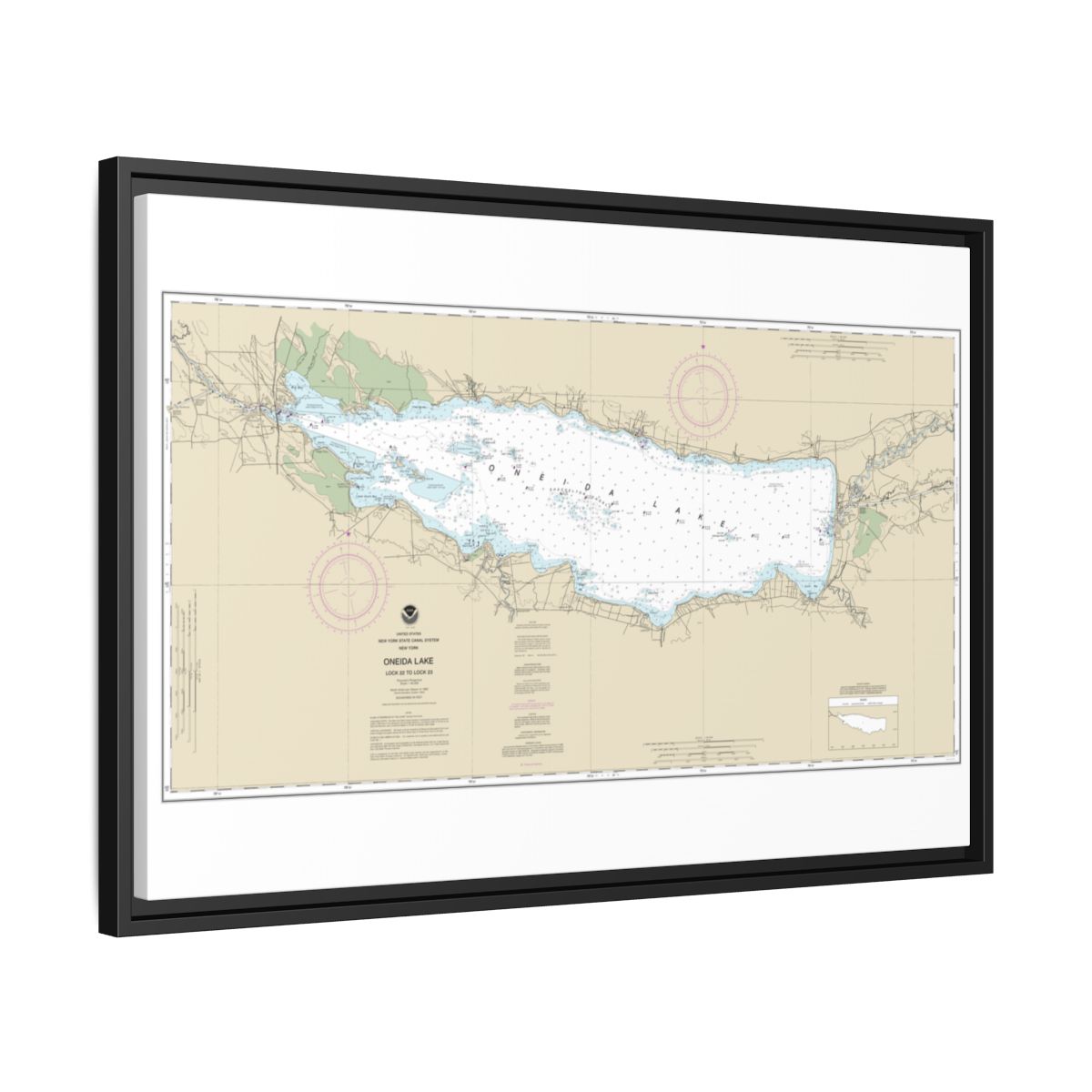 Chart 14788 Oneida Lake - Lock 22 to Lock 23 - NOAA Nautical Chart Floating Frame Canvas | 30" x 20" | 36" x 24" | 48" x 32" - Black side
