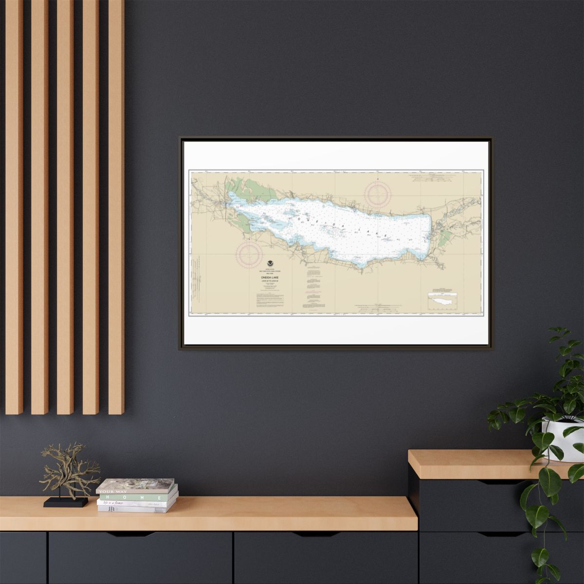Chart 14788 Oneida Lake - Lock 22 to Lock 23 - NOAA Nautical Chart Floating Frame Canvas | 30" x 20" | 36" x 24" | 48" x 32" - Espresso context-2