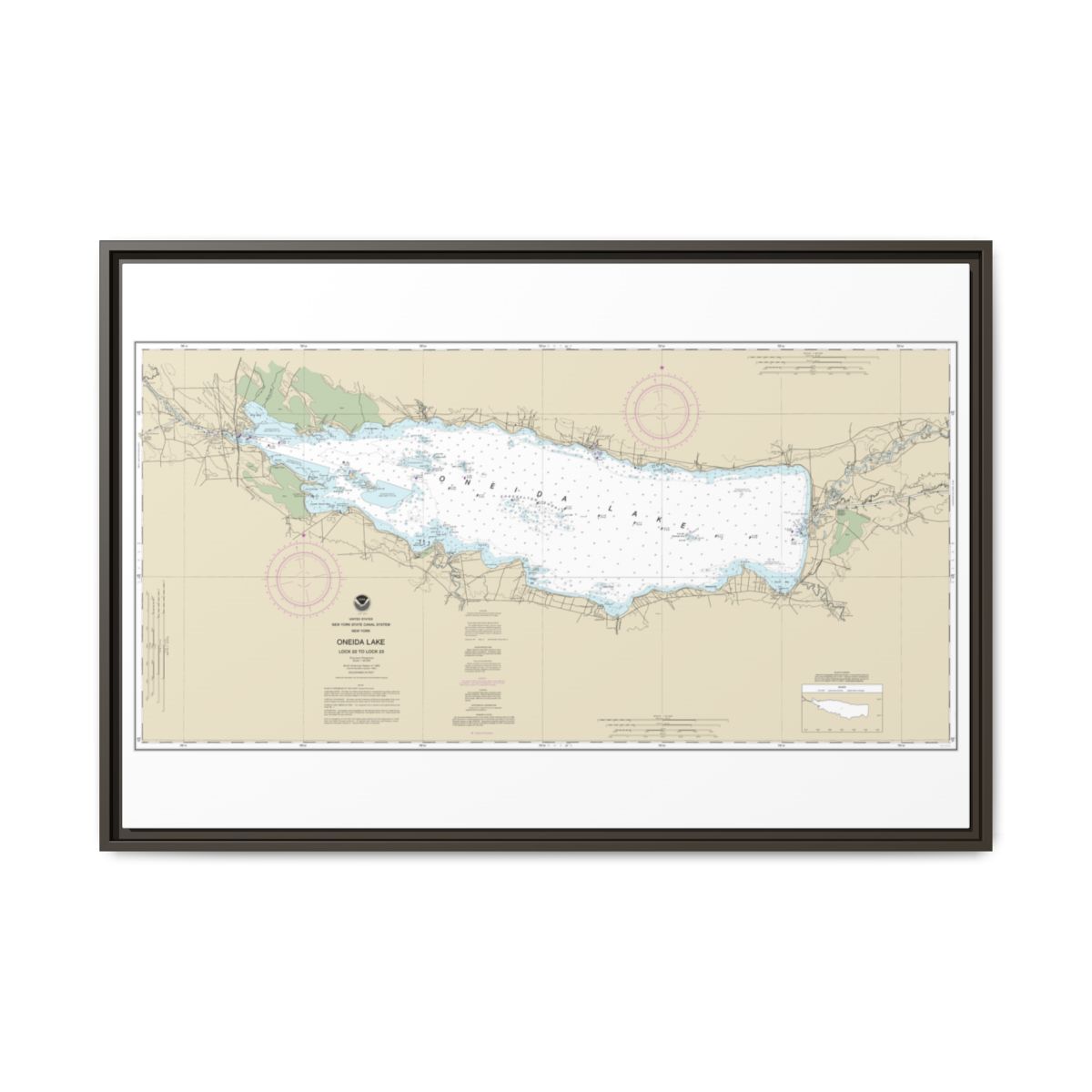 Chart 14788 Oneida Lake - Lock 22 to Lock 23 - NOAA Nautical Chart Floating Frame Canvas | 30" x 20" | 36" x 24" | 48" x 32" - Espresso front