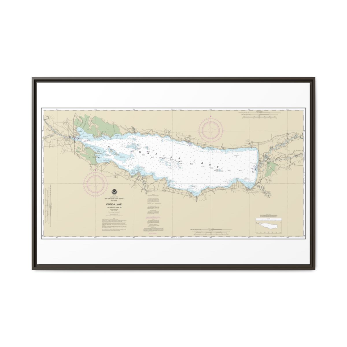 Chart 14788 Oneida Lake - Lock 22 to Lock 23 - NOAA Nautical Chart Floating Frame Canvas | 30" x 20" | 36" x 24" | 48" x 32" - Espresso front