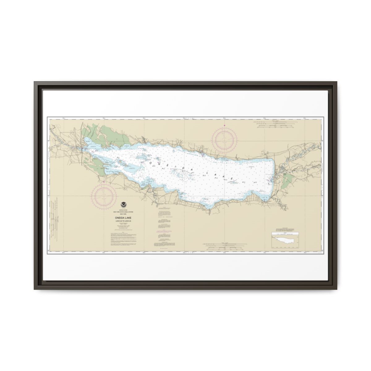Chart 14788 Oneida Lake - Lock 22 to Lock 23 - NOAA Nautical Chart Floating Frame Canvas | 30" x 20" | 36" x 24" | 48" x 32" - Espresso front