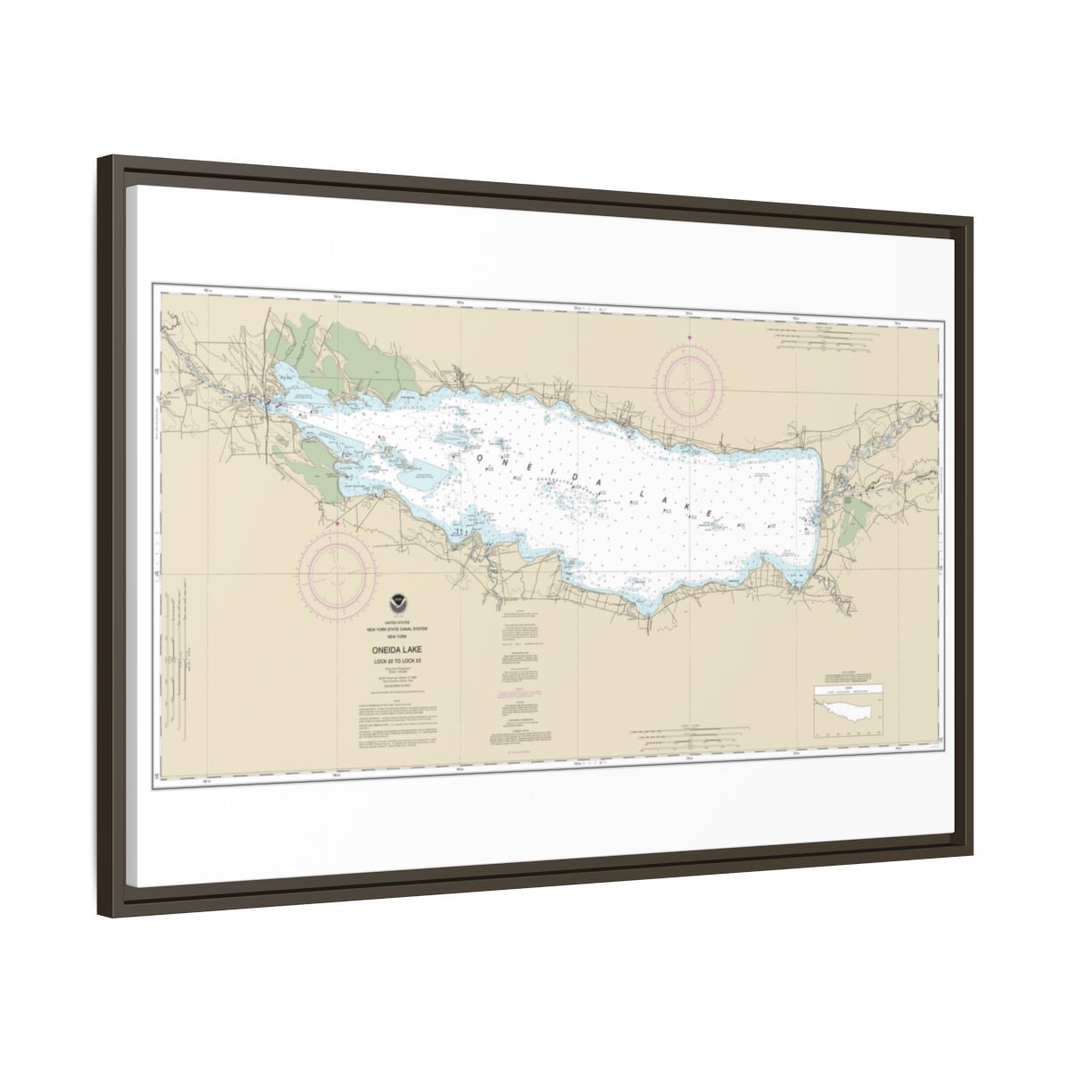 Chart 14788 Oneida Lake - Lock 22 to Lock 23 - NOAA Nautical Chart Floating Frame Canvas | 30" x 20" | 36" x 24" | 48" x 32" - Espresso side