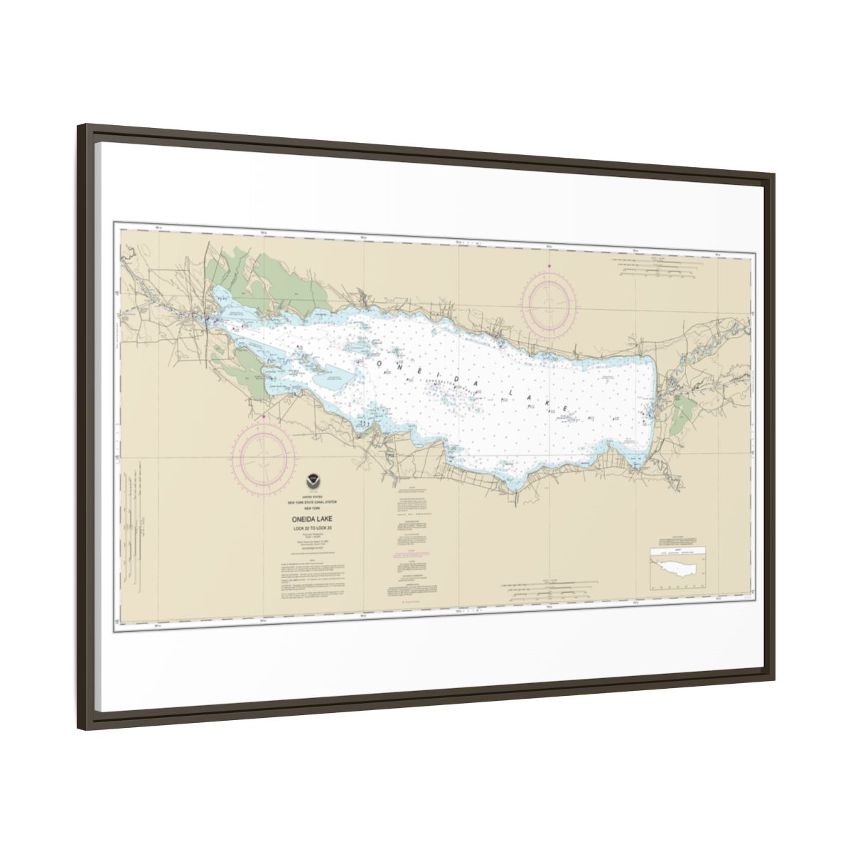 Chart 14788 Oneida Lake - Lock 22 to Lock 23 - NOAA Nautical Chart Floating Frame Canvas | 30" x 20" | 36" x 24" | 48" x 32" - Espresso side