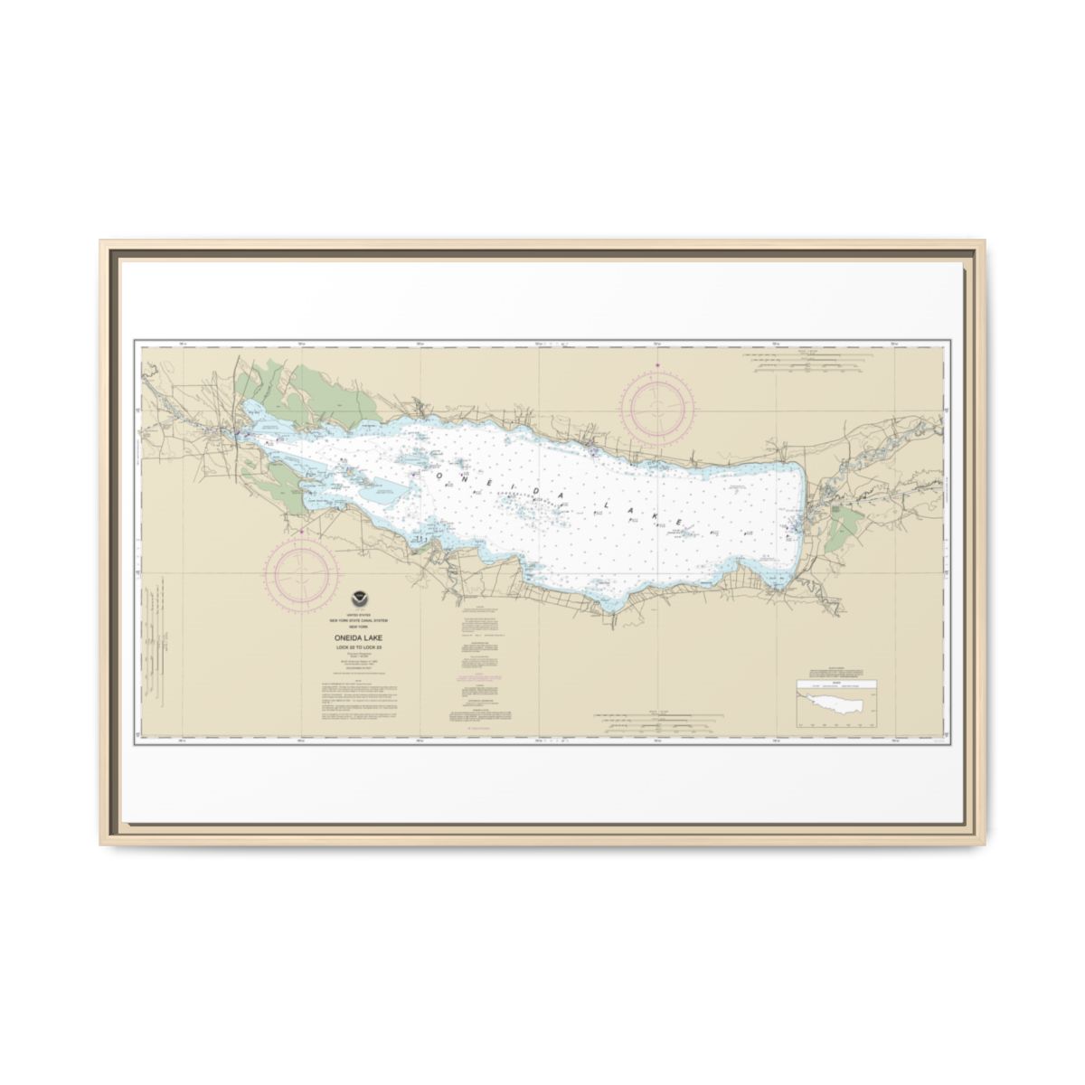 Chart 14788 Oneida Lake - Lock 22 to Lock 23 - NOAA Nautical Chart Floating Frame Canvas | 30" x 20" | 36" x 24" | 48" x 32" - Natural front