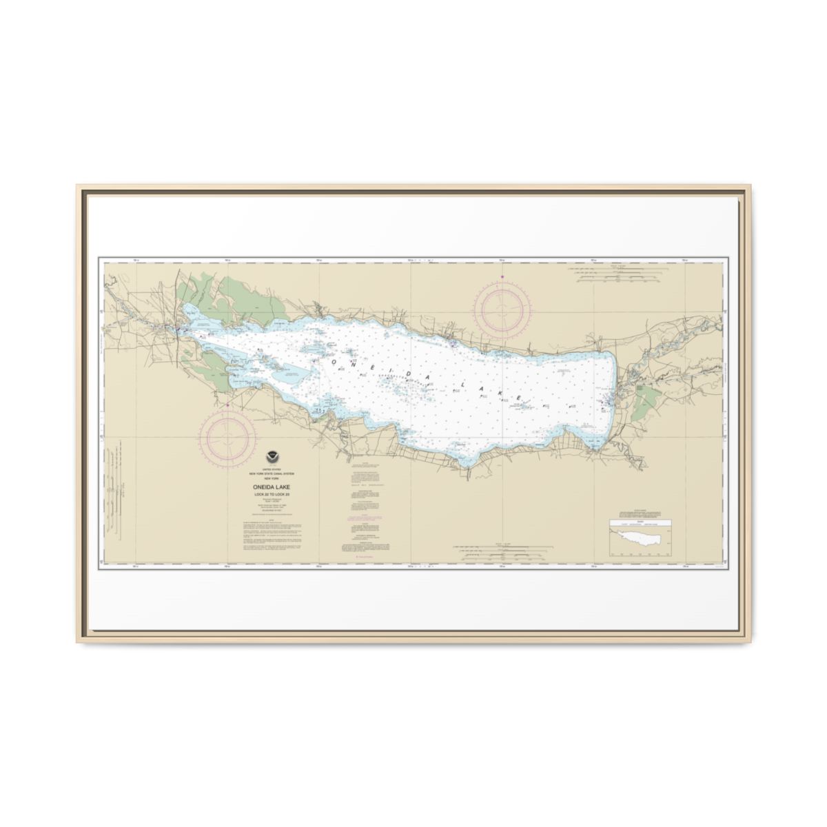 Chart 14788 Oneida Lake - Lock 22 to Lock 23 - NOAA Nautical Chart Floating Frame Canvas | 30" x 20" | 36" x 24" | 48" x 32" - Natural front