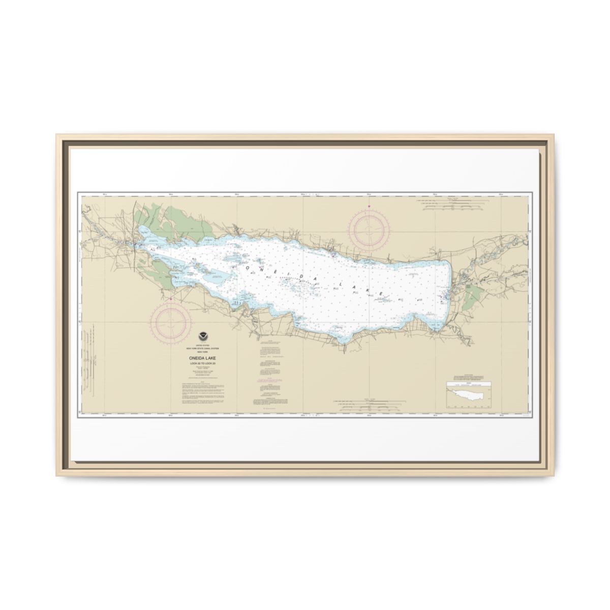 Chart 14788 Oneida Lake - Lock 22 to Lock 23 - NOAA Nautical Chart Floating Frame Canvas | 30" x 20" | 36" x 24" | 48" x 32" - Natural front