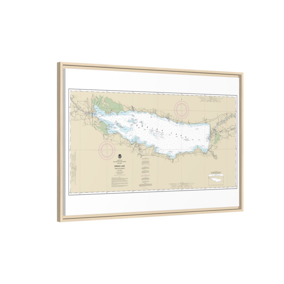 Chart 14788 Oneida Lake - Lock 22 to Lock 23 - NOAA Nautical Chart Floating Frame Canvas | 30" x 20" | 36" x 24" | 48" x 32" - Natural side