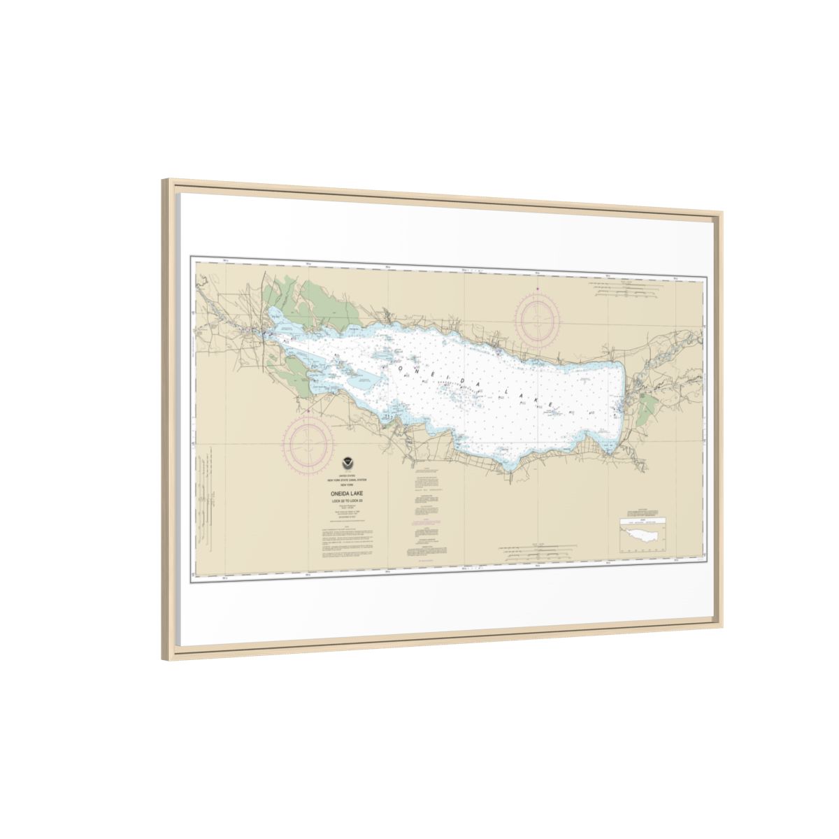 Chart 14788 Oneida Lake - Lock 22 to Lock 23 - NOAA Nautical Chart Floating Frame Canvas | 30" x 20" | 36" x 24" | 48" x 32" - Natural side