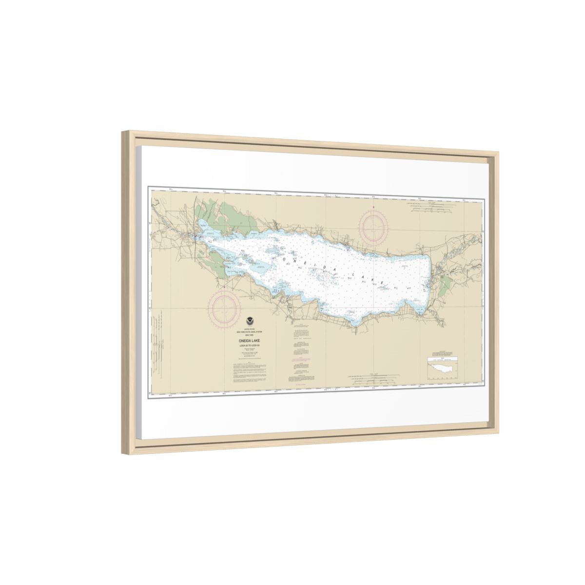 Chart 14788 Oneida Lake - Lock 22 to Lock 23 - NOAA Nautical Chart Floating Frame Canvas | 30" x 20" | 36" x 24" | 48" x 32" - Natural side