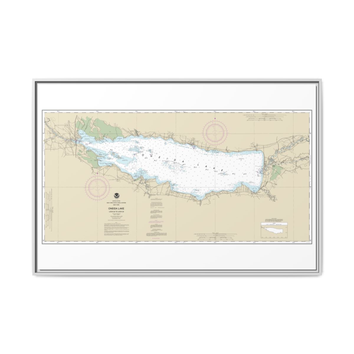 Chart 14788 Oneida Lake - Lock 22 to Lock 23 - NOAA Nautical Chart Floating Frame Canvas | 30" x 20" | 36" x 24" | 48" x 32" - White front