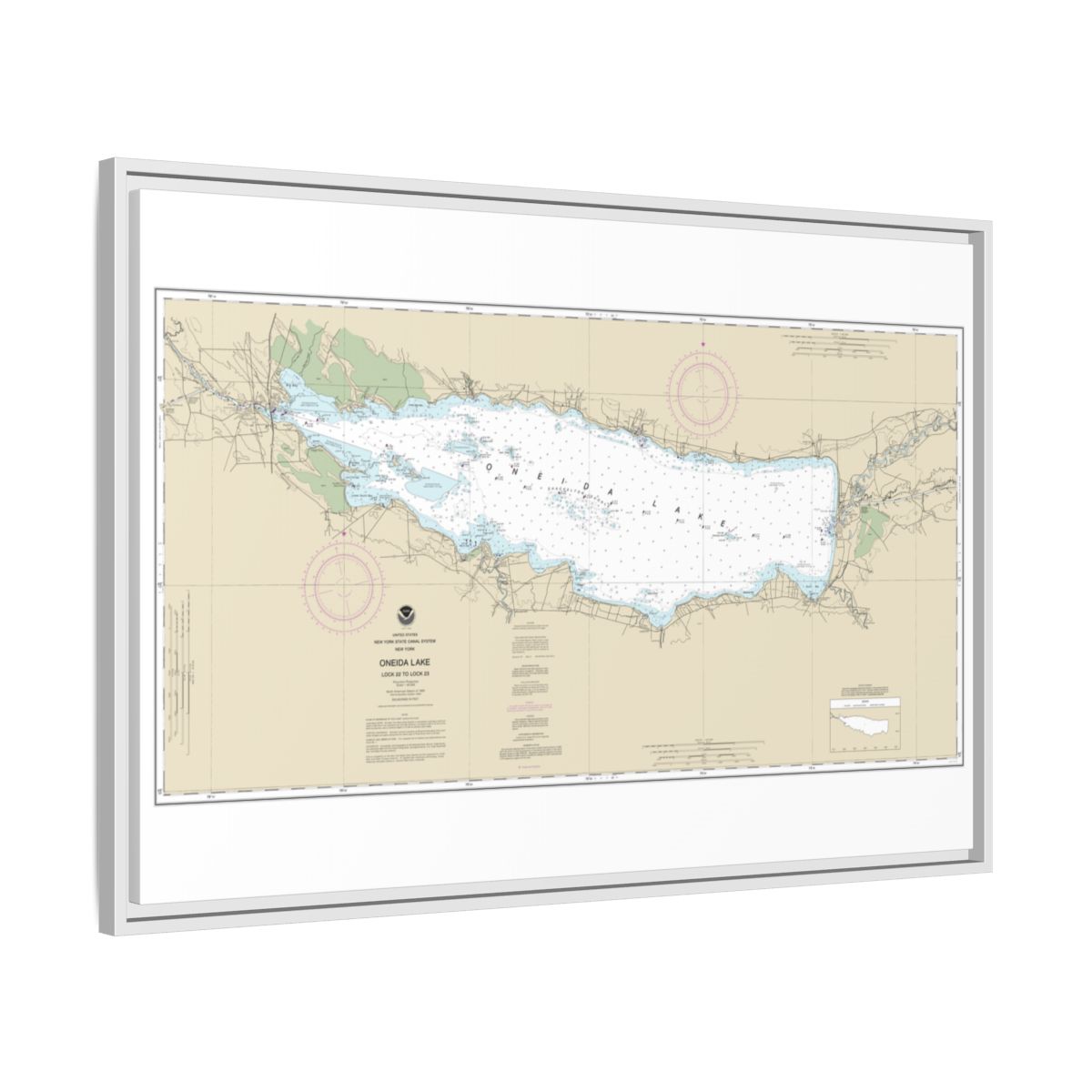 Chart 14788 Oneida Lake - Lock 22 to Lock 23 - NOAA Nautical Chart Floating Frame Canvas | 30" x 20" | 36" x 24" | 48" x 32" - White side