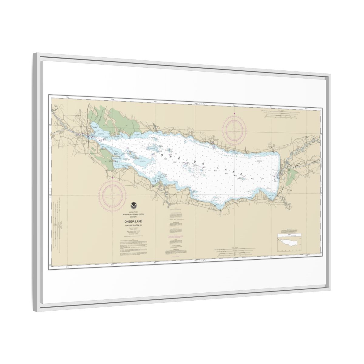 Chart 14788 Oneida Lake - Lock 22 to Lock 23 - NOAA Nautical Chart Floating Frame Canvas | 30" x 20" | 36" x 24" | 48" x 32" - White side