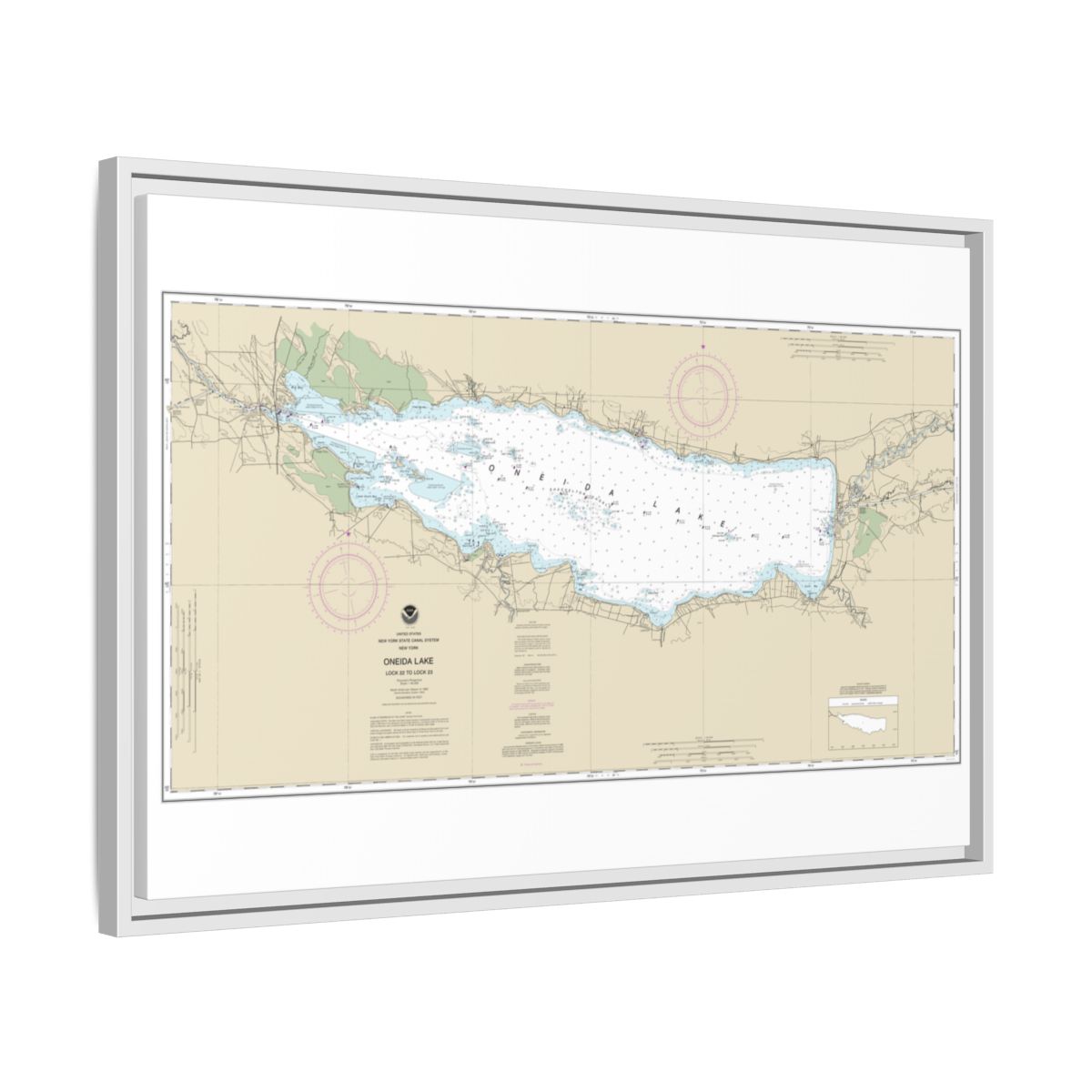 Chart 14788 Oneida Lake - Lock 22 to Lock 23 - NOAA Nautical Chart Floating Frame Canvas | 30" x 20" | 36" x 24" | 48" x 32" - White side