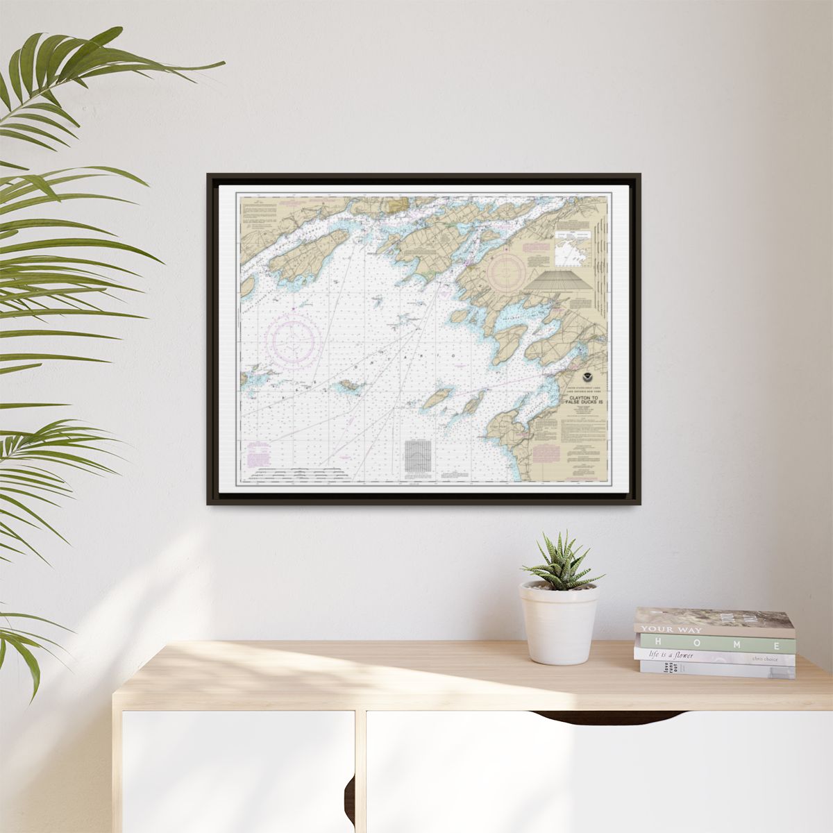 Chart 14802 Clayton to False Ducks ls. - NOAA Nautical Chart Floating Frame Canvas | 32" x 24" | 40" x 30" - Espresso context-1