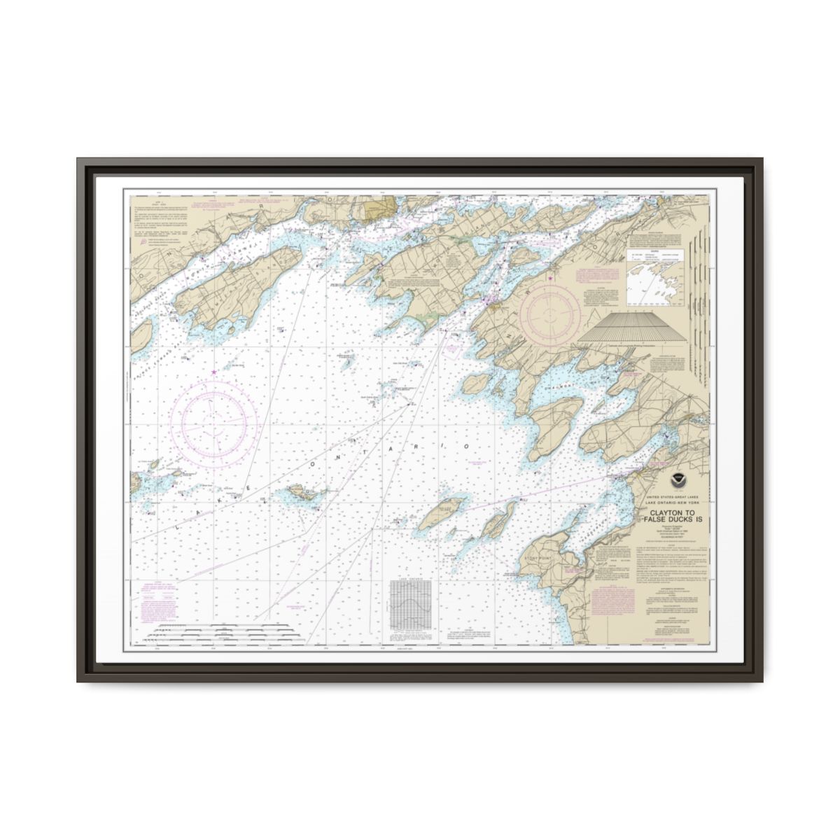 Chart 14802 Clayton to False Ducks ls. - NOAA Nautical Chart Floating Frame Canvas | 32" x 24" | 40" x 30" - Espresso front