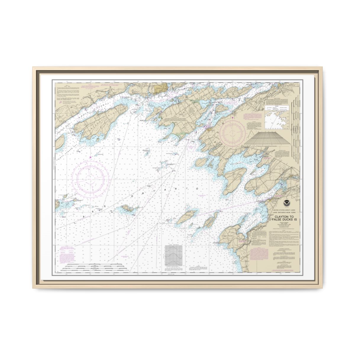 Chart 14802 Clayton to False Ducks ls. - NOAA Nautical Chart Floating Frame Canvas | 32" x 24" | 40" x 30" - Natural front