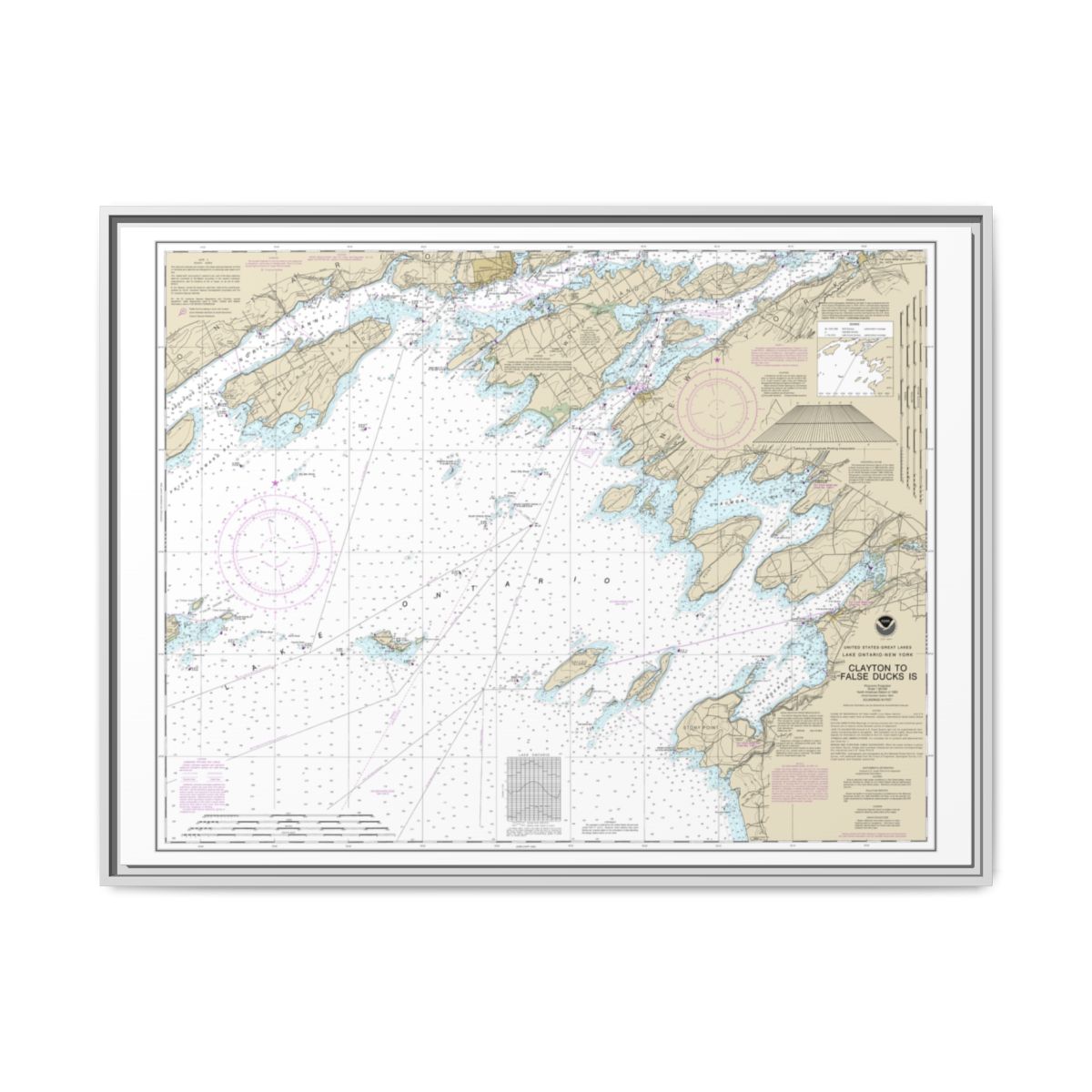 Chart 14802 Clayton to False Ducks ls. - NOAA Nautical Chart Floating Frame Canvas | 32" x 24" | 40" x 30" - White front