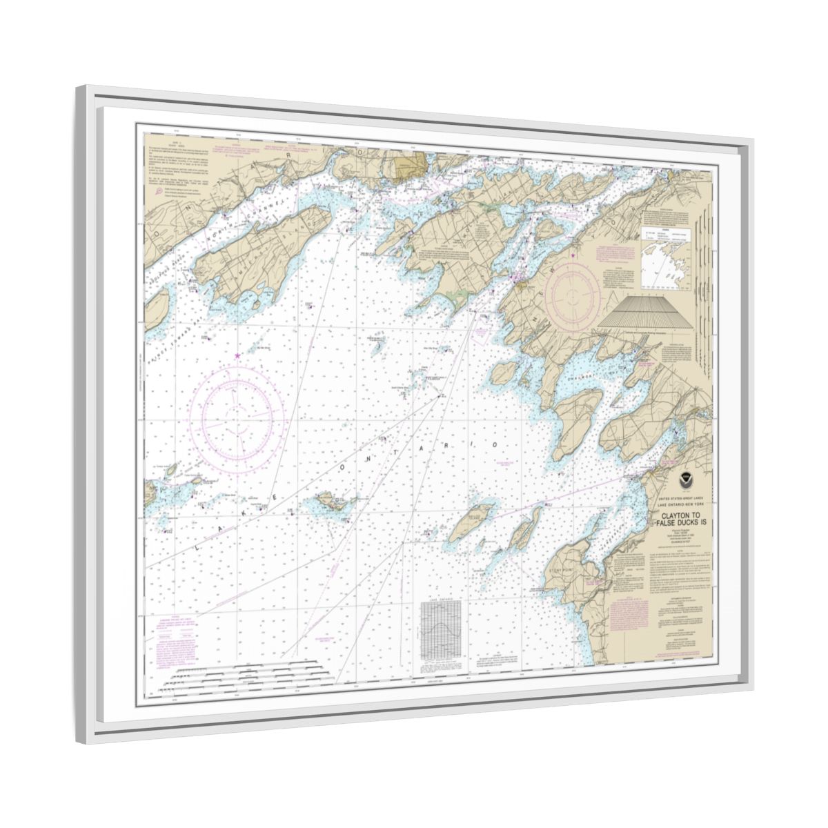 Chart 14802 Clayton to False Ducks ls. - NOAA Nautical Chart Floating Frame Canvas | 32" x 24" | 40" x 30" - White side