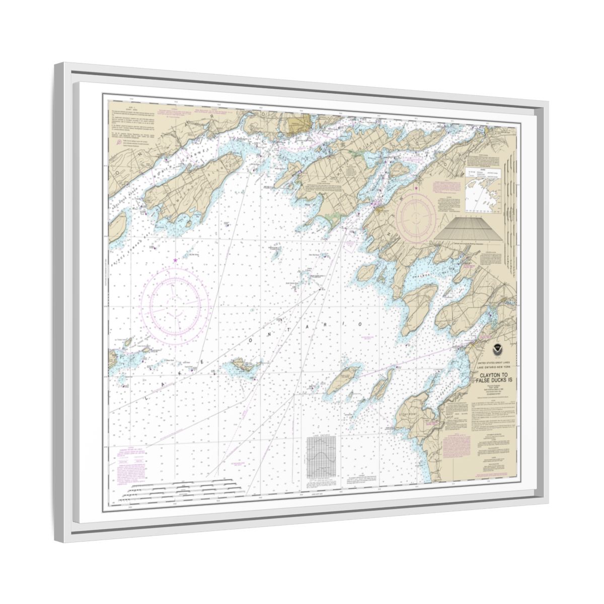 Chart 14802 Clayton to False Ducks ls. - NOAA Nautical Chart Floating Frame Canvas | 32" x 24" | 40" x 30" - White side
