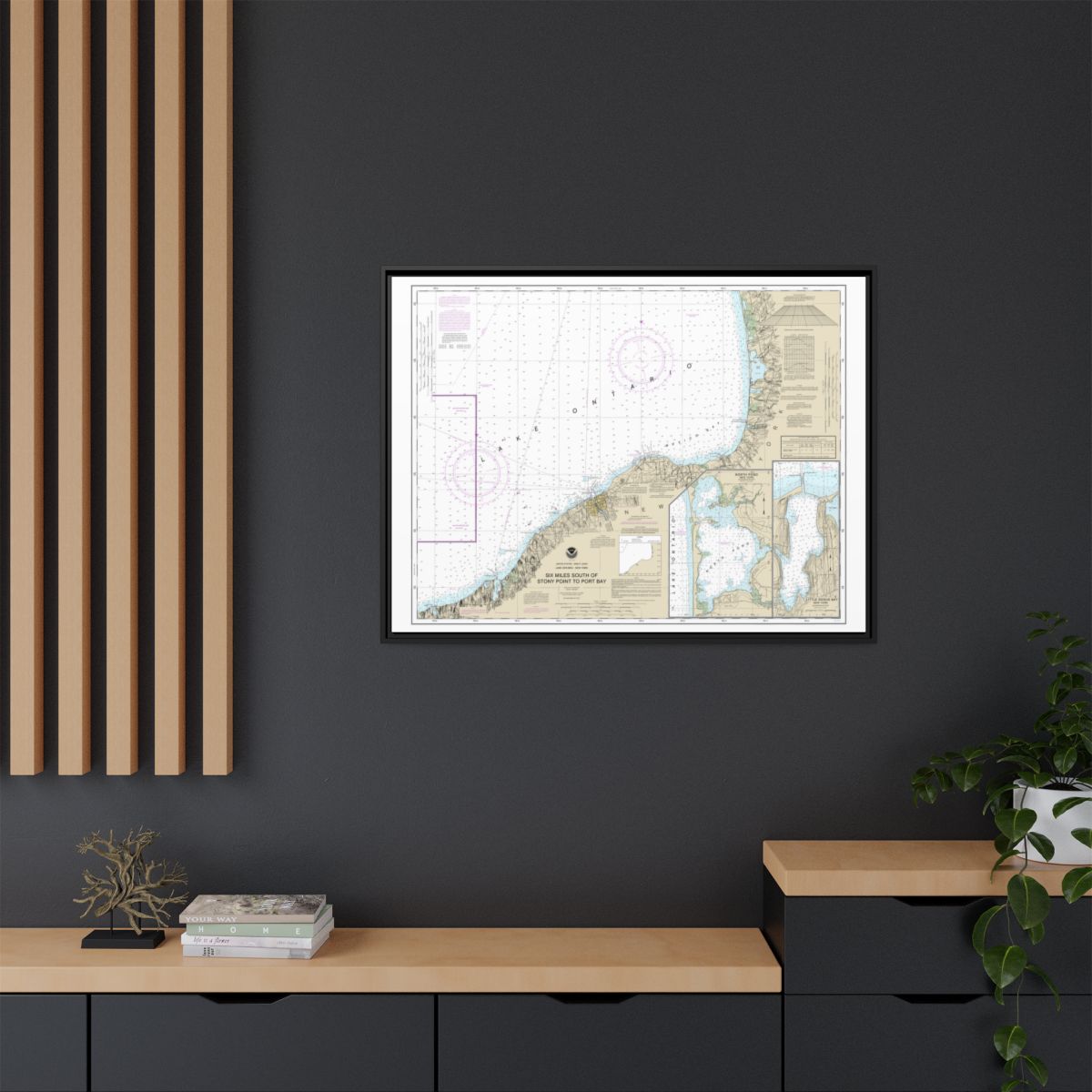 Chart 14803 Six Miles south of Stony Point to Port Bay;North Pond;Little Sodus Bay - NOAA Nautical Chart Floating Frame Canvas | 32" x 24" | 40" x 30" - Black context-2
