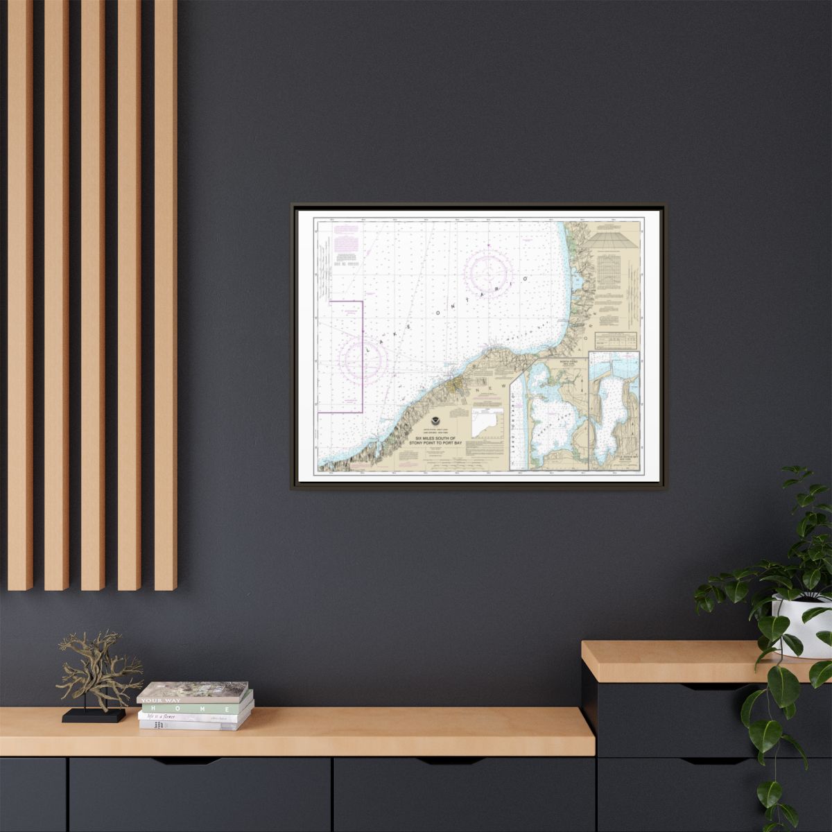Chart 14803 Six Miles south of Stony Point to Port Bay;North Pond;Little Sodus Bay - NOAA Nautical Chart Floating Frame Canvas | 32" x 24" | 40" x 30" - Espresso context-2
