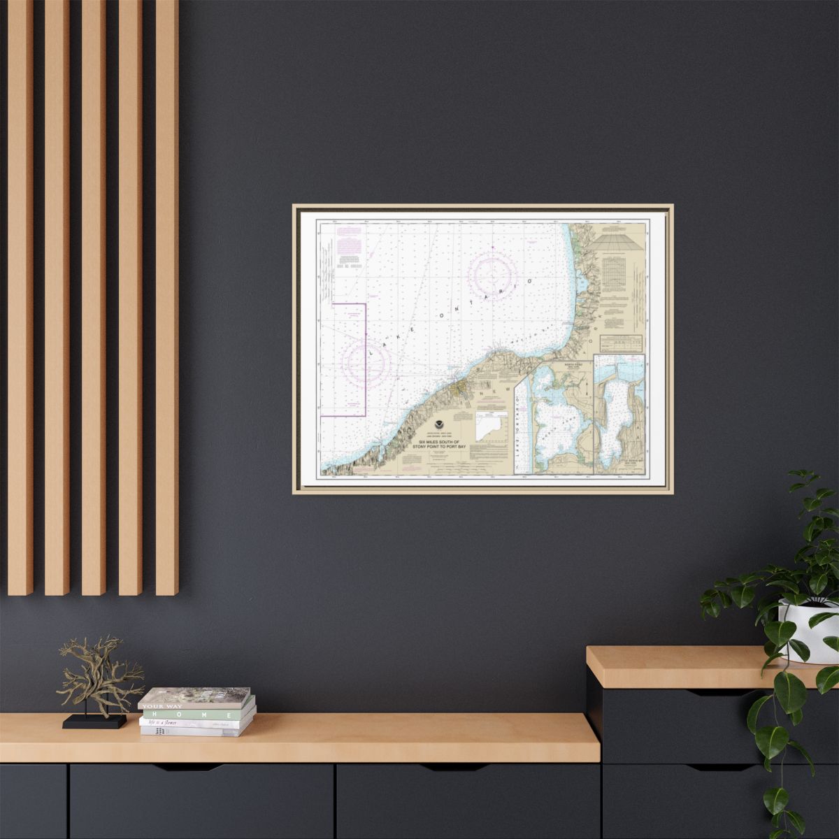 Chart 14803 Six Miles south of Stony Point to Port Bay;North Pond;Little Sodus Bay - NOAA Nautical Chart Floating Frame Canvas | 32" x 24" | 40" x 30" - Natural context-2