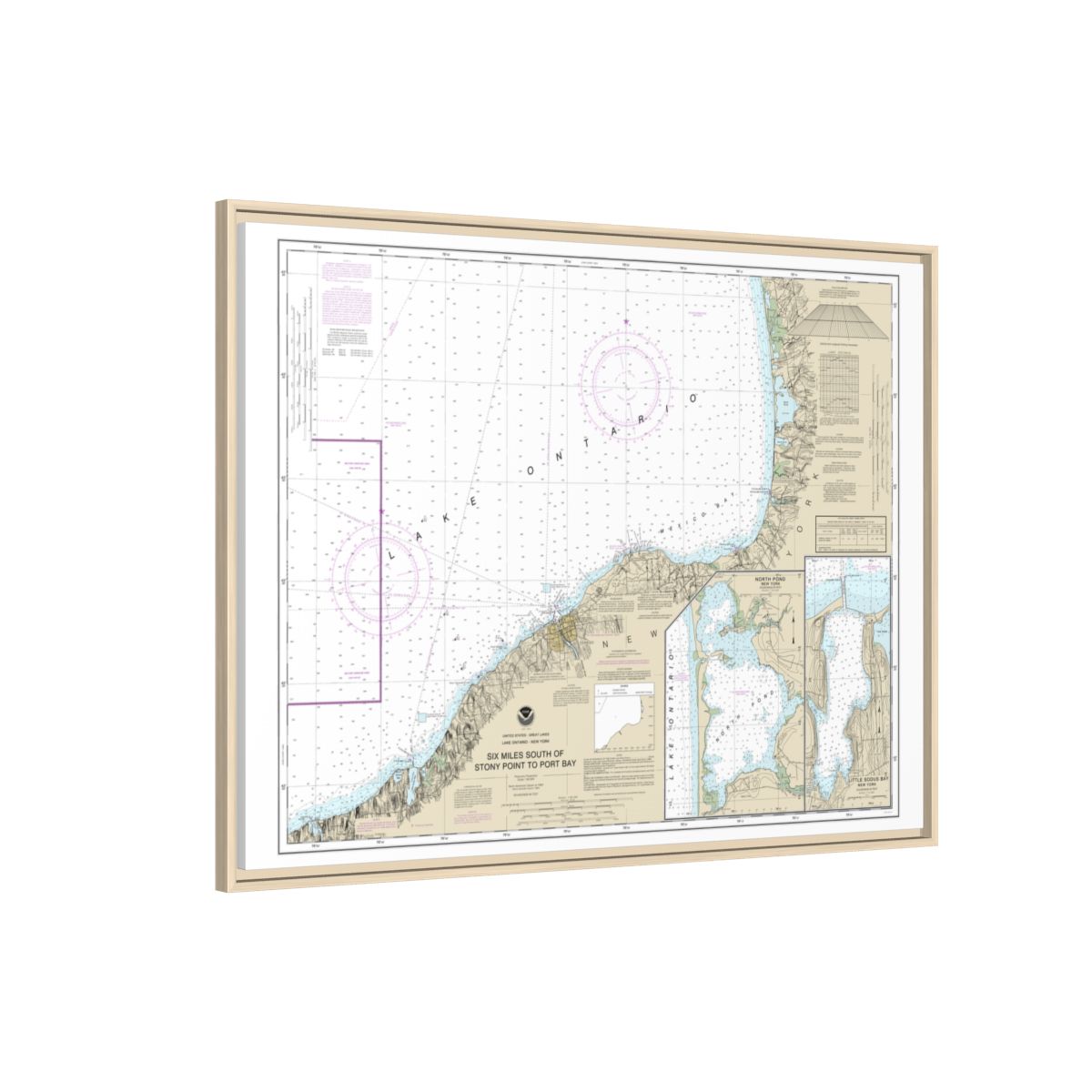 Chart 14803 Six Miles south of Stony Point to Port Bay;North Pond;Little Sodus Bay - NOAA Nautical Chart Floating Frame Canvas | 32" x 24" | 40" x 30" - Natural side