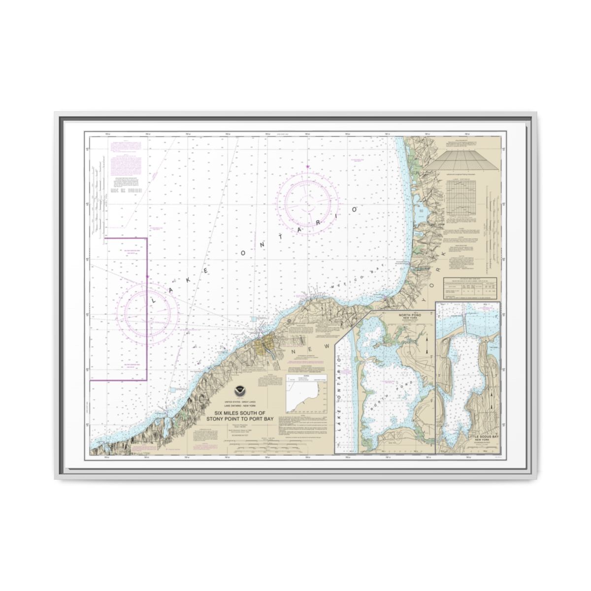 Chart 14803 Six Miles south of Stony Point to Port Bay;North Pond;Little Sodus Bay - NOAA Nautical Chart Floating Frame Canvas | 32" x 24" | 40" x 30" - White front