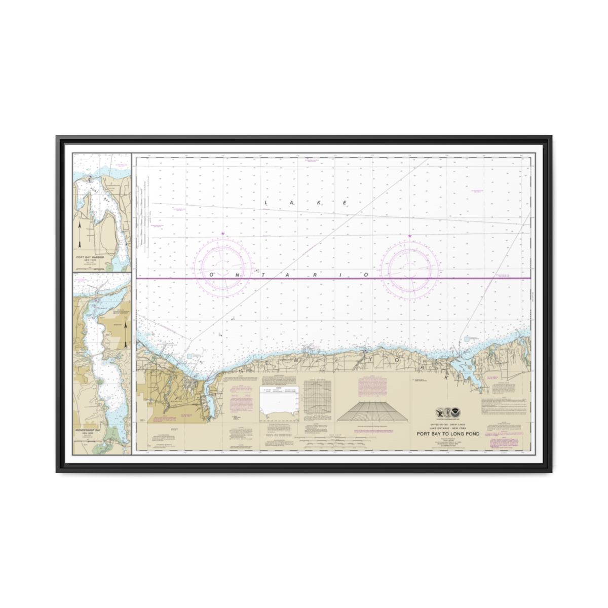 Chart 14804 Port Bay to Long Pond;Port Bay Harbor;Irondequoit Bay - NOAA Nautical Chart Floating Frame Canvas | 30" x 20" | 36" x 24" | 48" x 32" - Black front